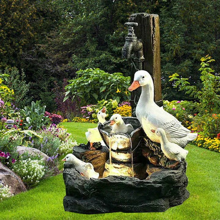 Serenity Pond Duck Fountain – Lightweight Resin Outdoor Water Feature bringing Tranquil Spaces and a Relaxing Ambiance with its delightful duck family.