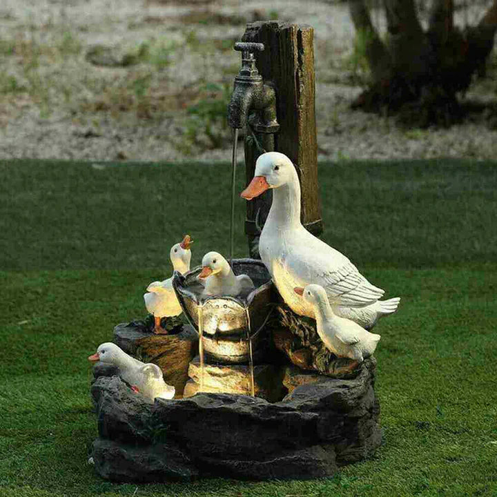 Serenity Pond Duck Fountain – Lightweight Resin Outdoor Water Feature bringing Tranquil Spaces and a Relaxing Ambiance with its delightful duck family.