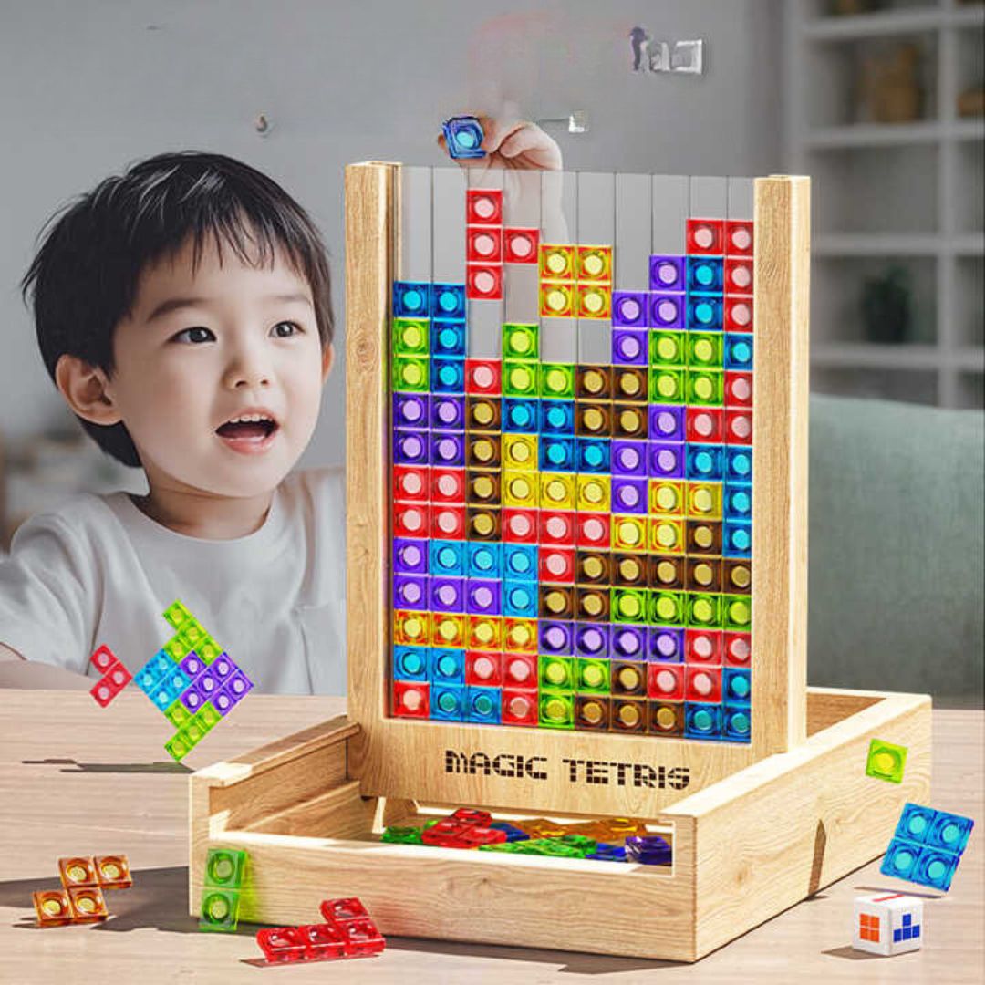 Sustainable Wooden Puzzle Game – Eco-Friendly Tetris Block Toy for Family Fun and Learning