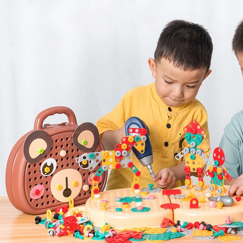 Complete Construction Tool Playset – Electric Drill and Accessories with Portable Carrying Case for Children