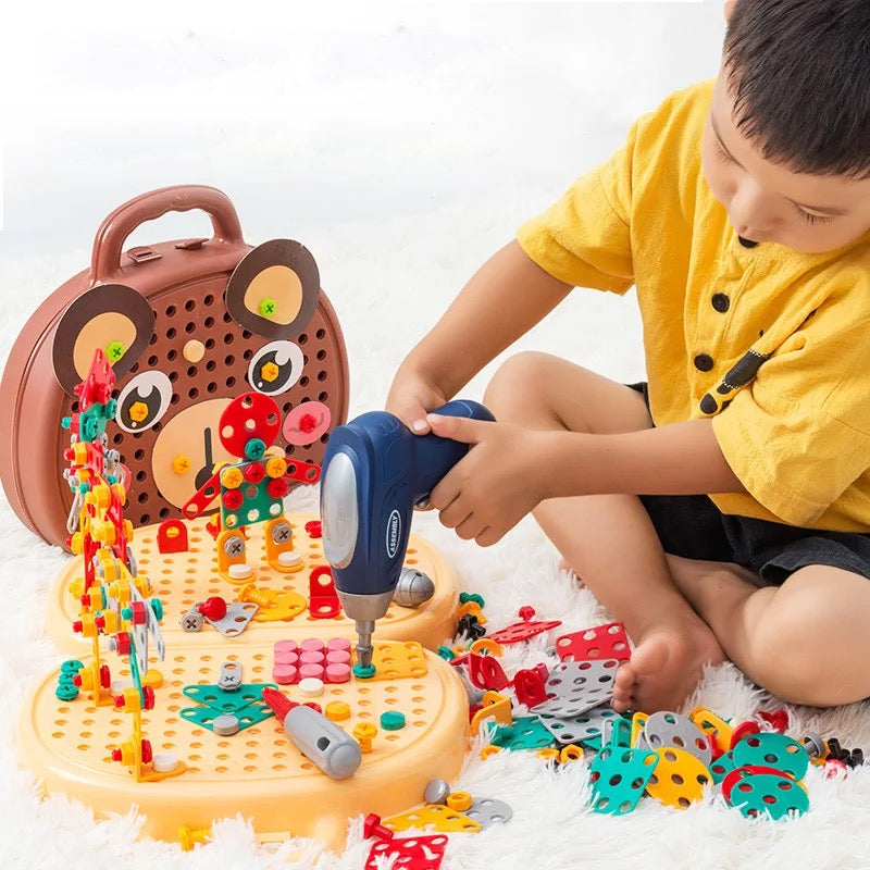 Complete Construction Tool Playset – Electric Drill and Accessories with Portable Carrying Case for Children