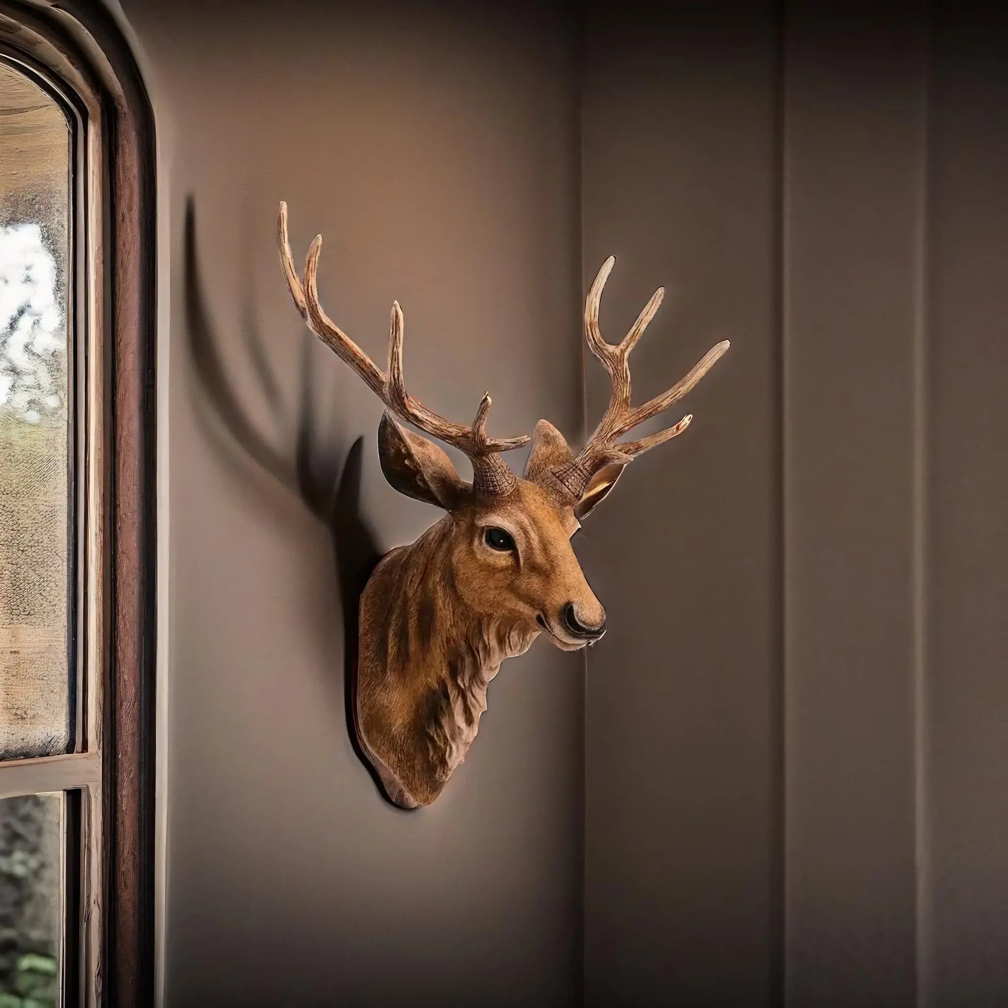 Forest King Faux Decor – Handmade Resin Art for a Unique Home Accent, at 40 x 45 cm, presenting an Elegant Faux Deer Head for your wall.