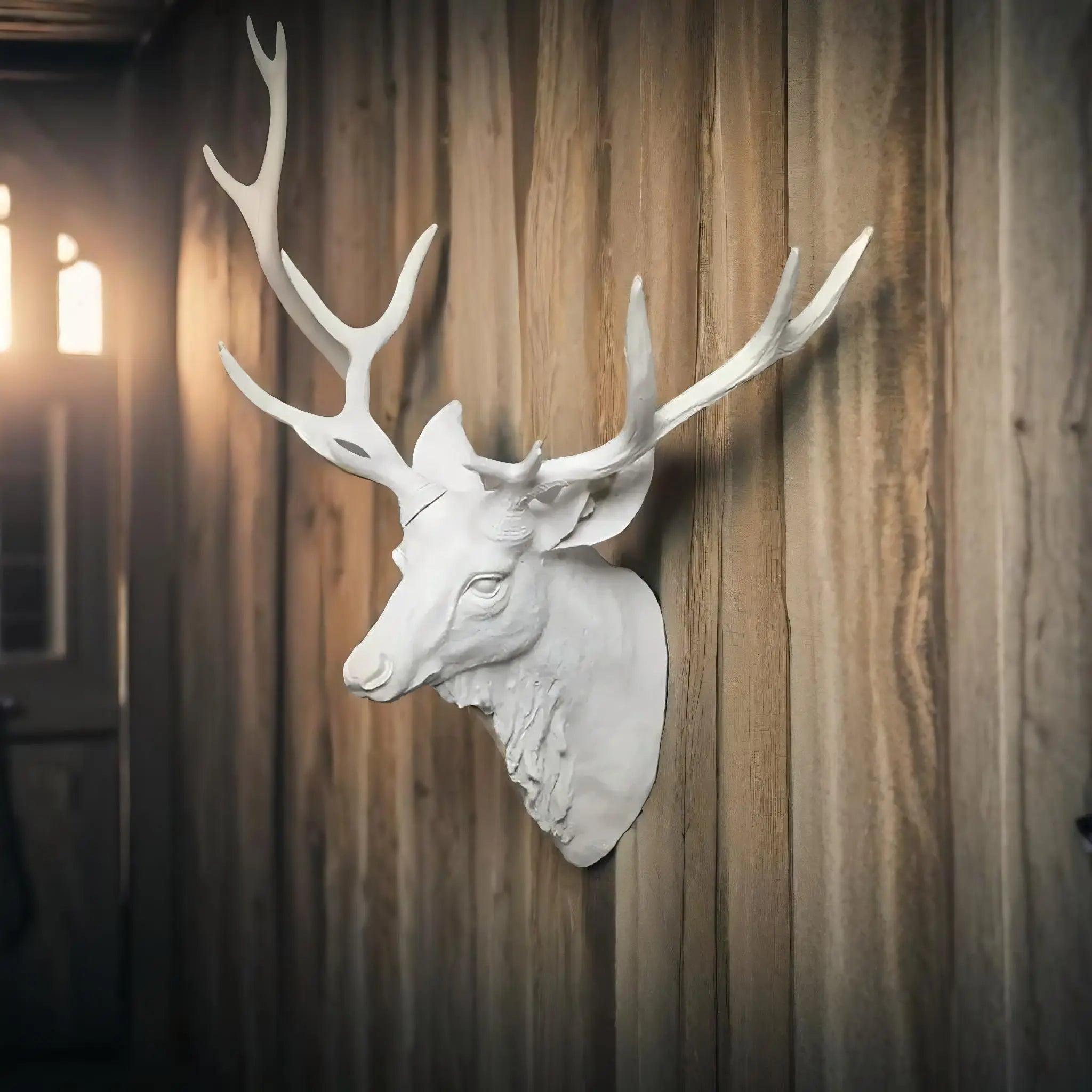 Forest King Faux Decor – Handmade Resin Art for a Unique Home Accent, at 40 x 45 cm, presenting an Elegant Faux Deer Head for your wall.