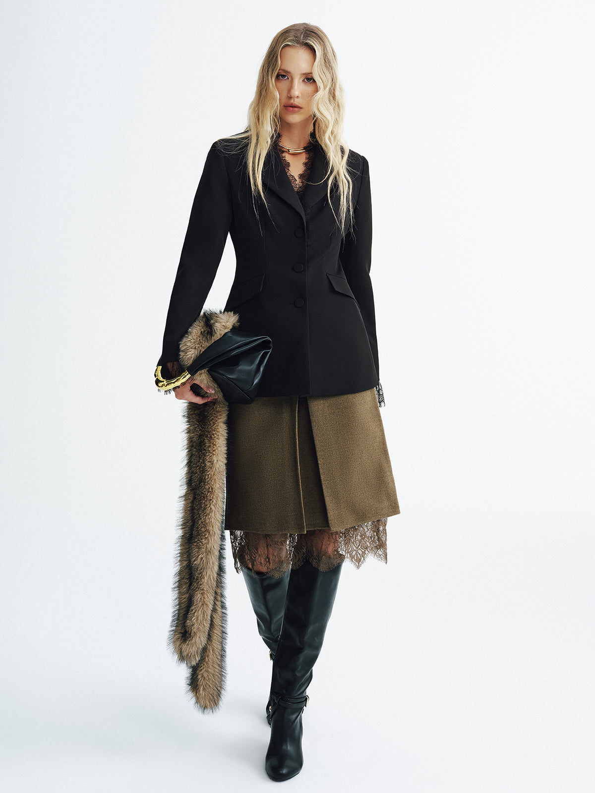 Everlee | Graceful Lace Detail Fitted Blazer