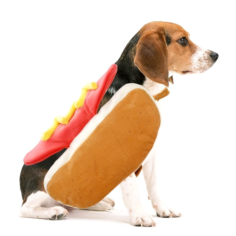 Dog Halloween Costume | Plush Funny Outfit with Hot Dog Design