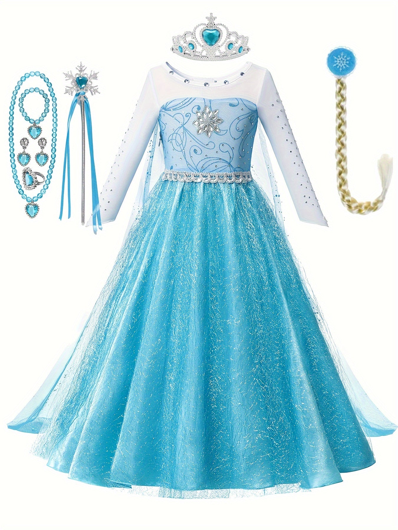 Girls’ Halloween Princess Dress | Glitter Long Sleeve Maxi Costume