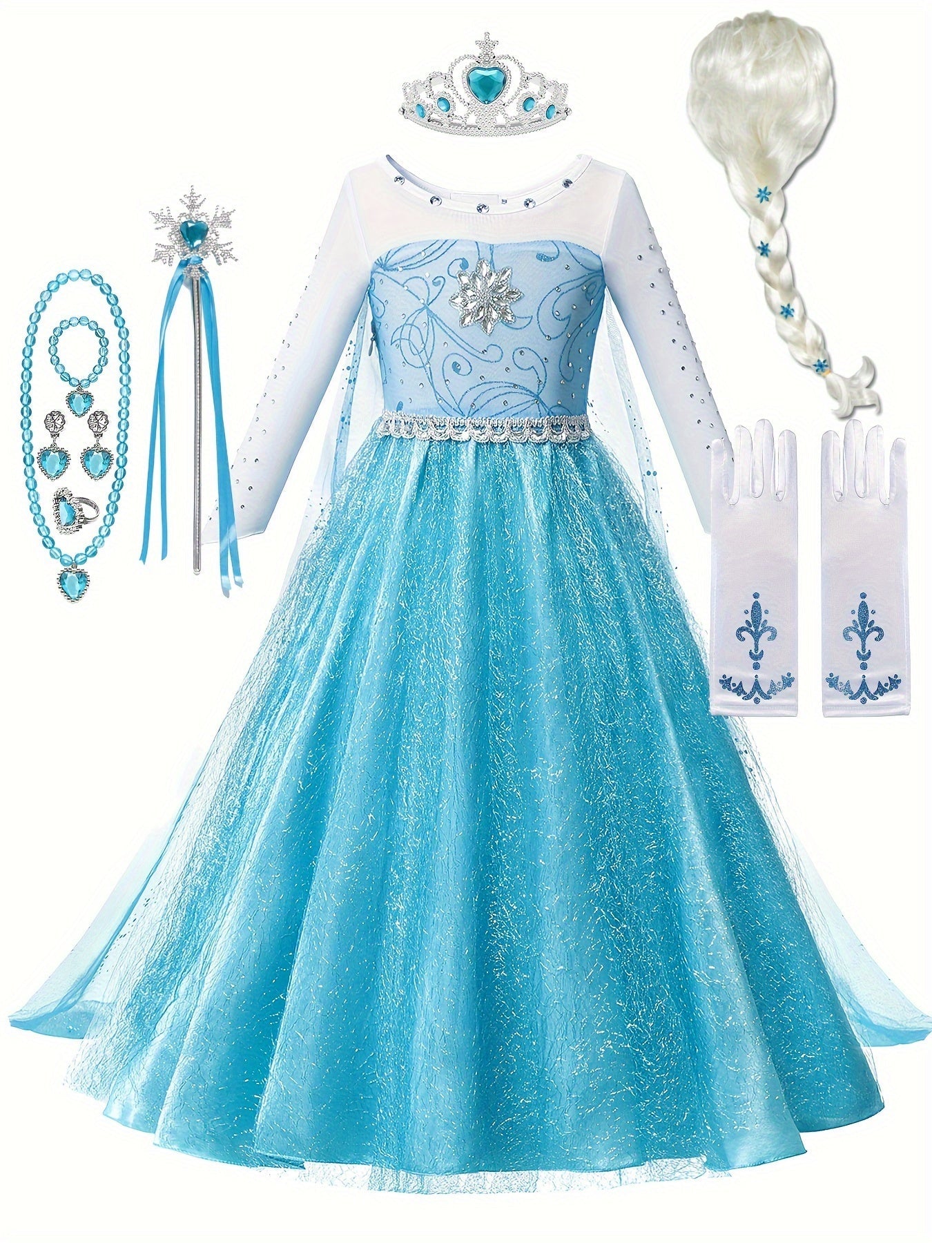 Girls’ Halloween Princess Dress | Glitter Long Sleeve Maxi Costume