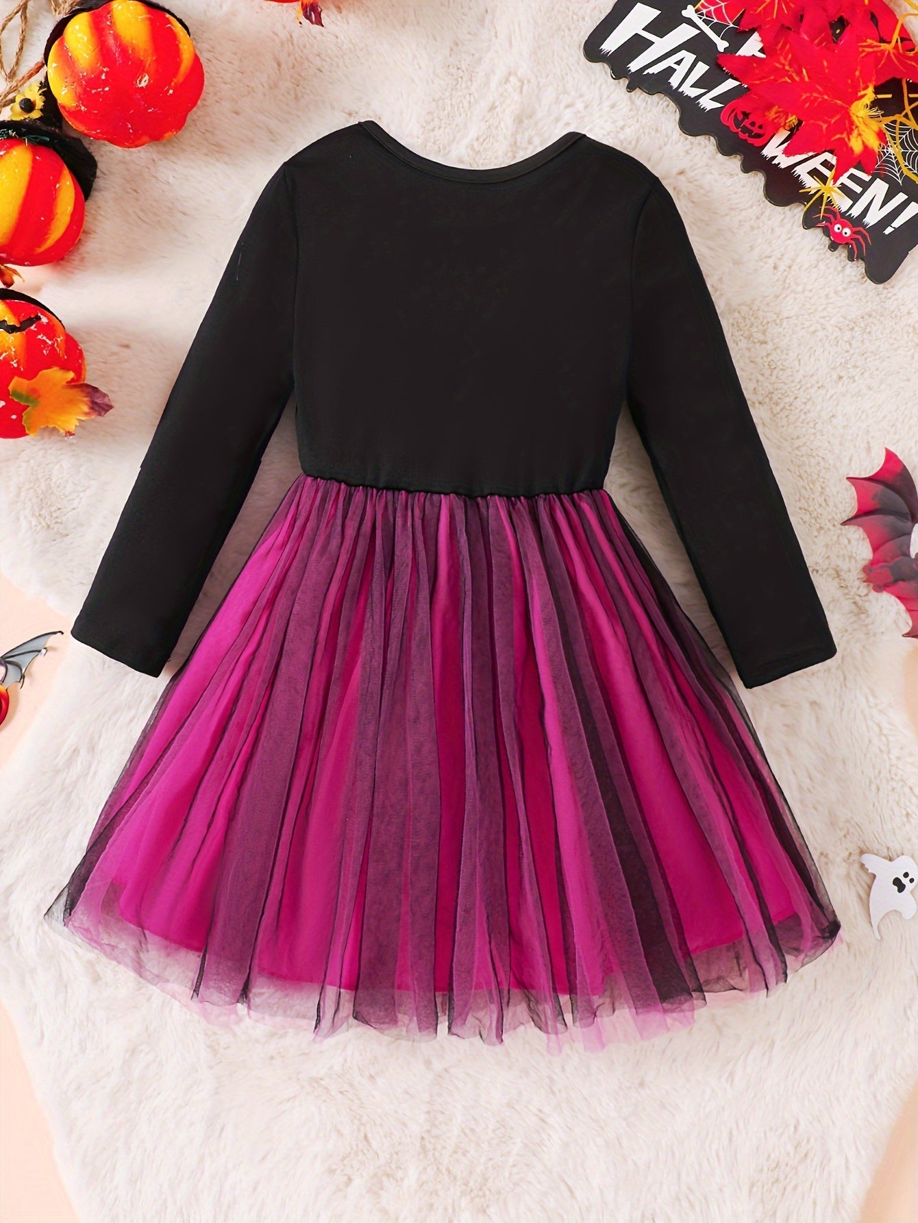 Girls’ Skeleton Halloween Dress | Long Sleeve Tulle Mini Costume