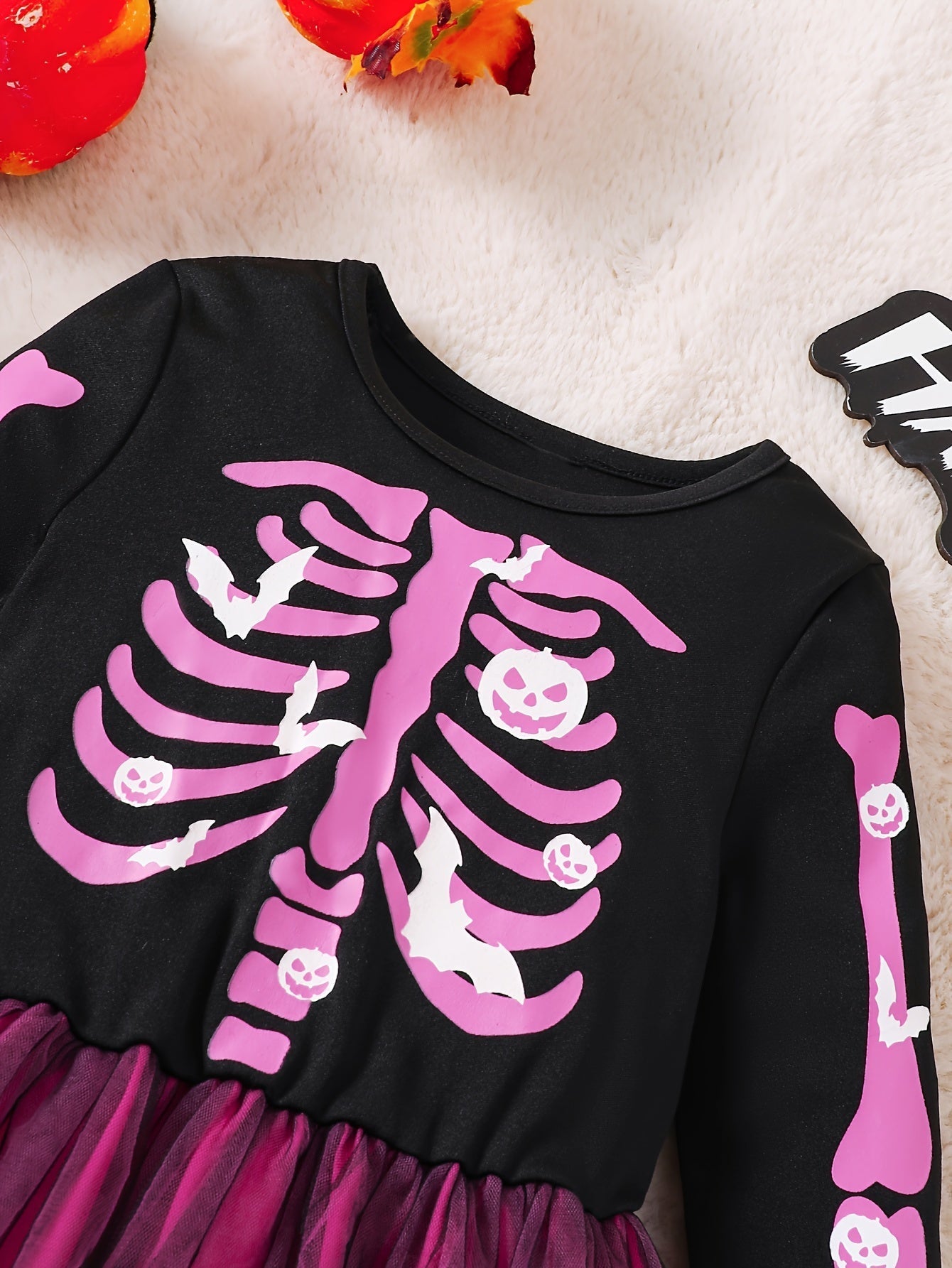 Girls’ Skeleton Halloween Dress | Long Sleeve Tulle Mini Costume