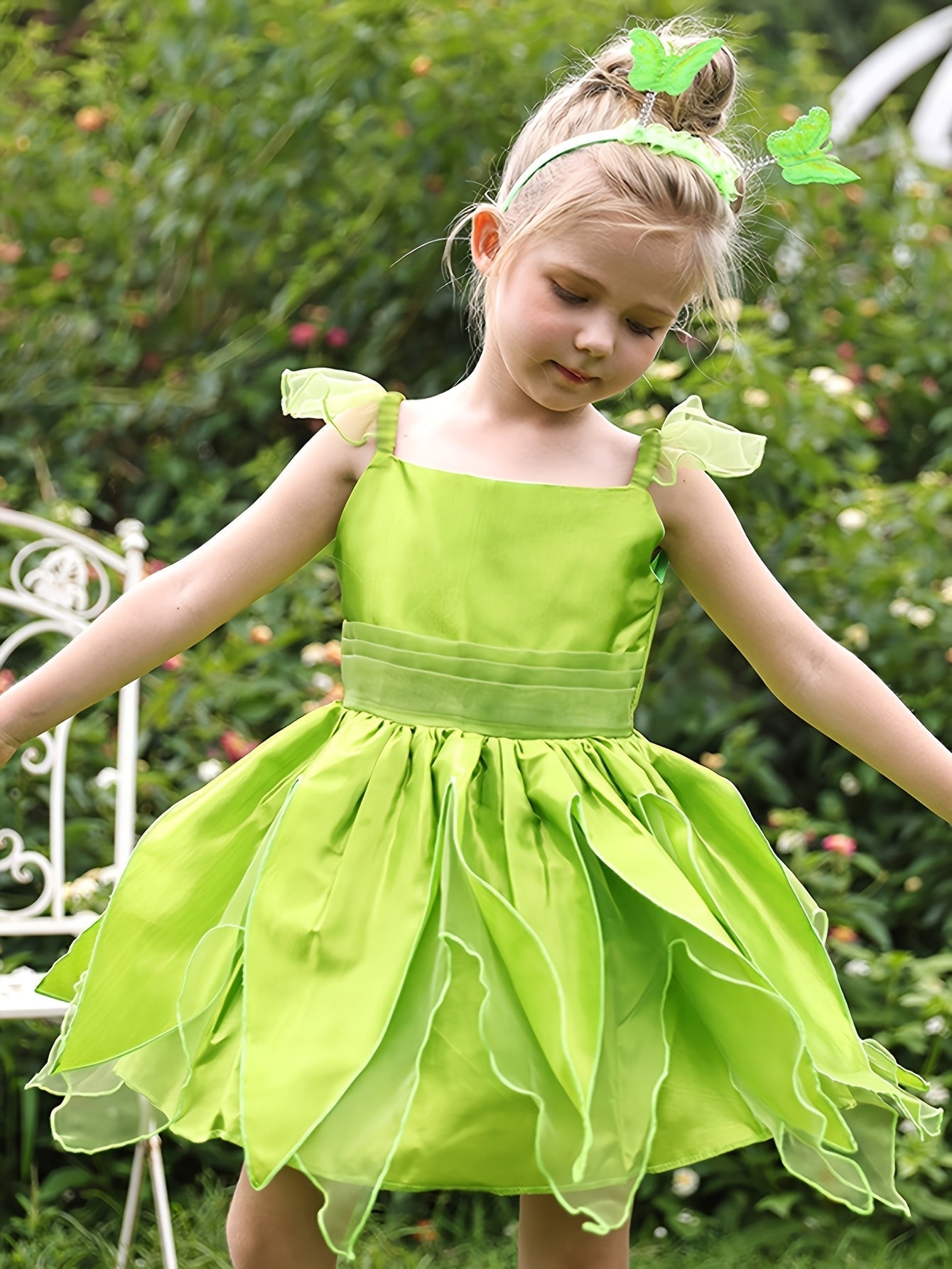 Girls’ Sleeveless Fairy Dress | Magical Halloween Costume with Wings
