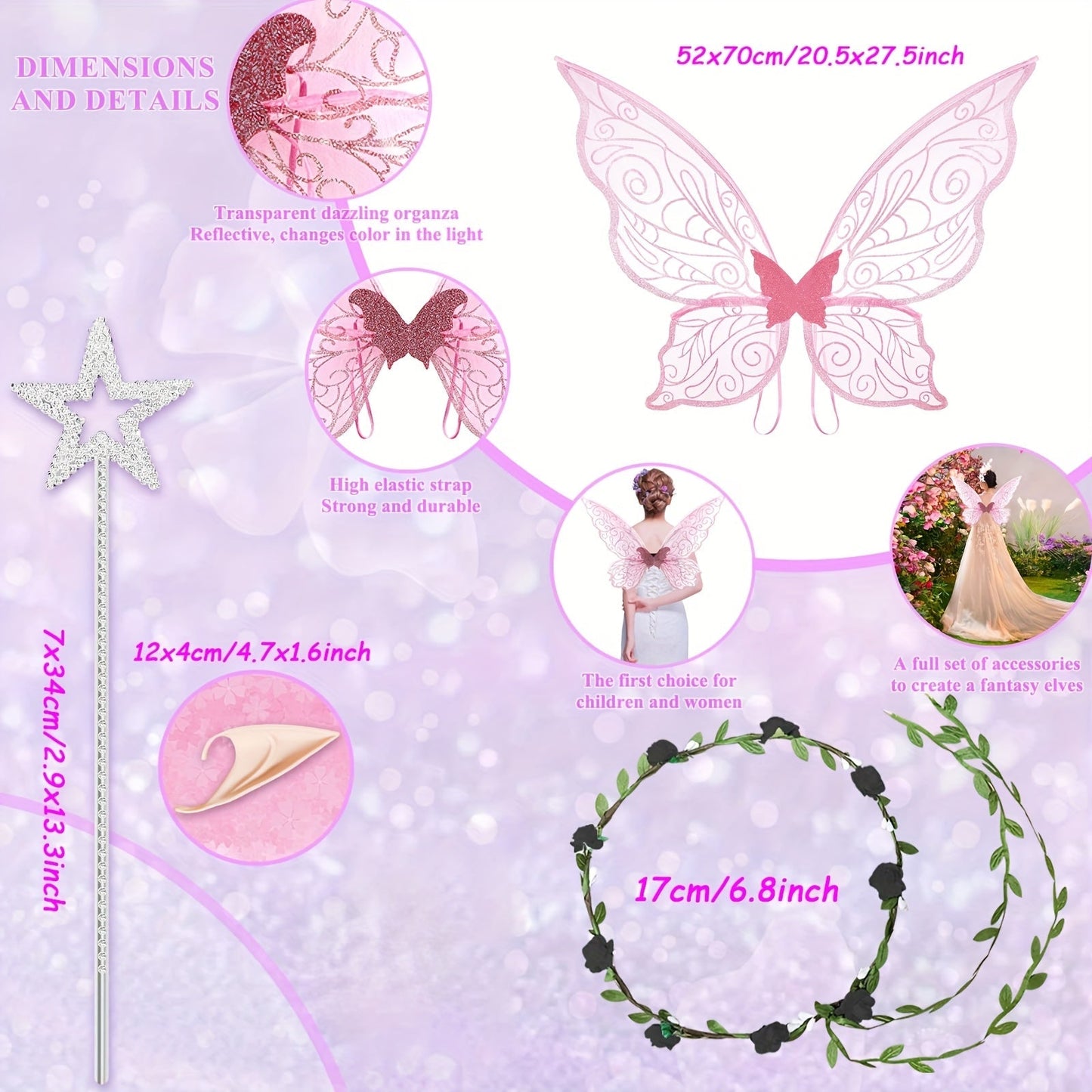 Girls’ Halloween Fairy Outfit | Magical Costume Set with Wings, Wand and Ears