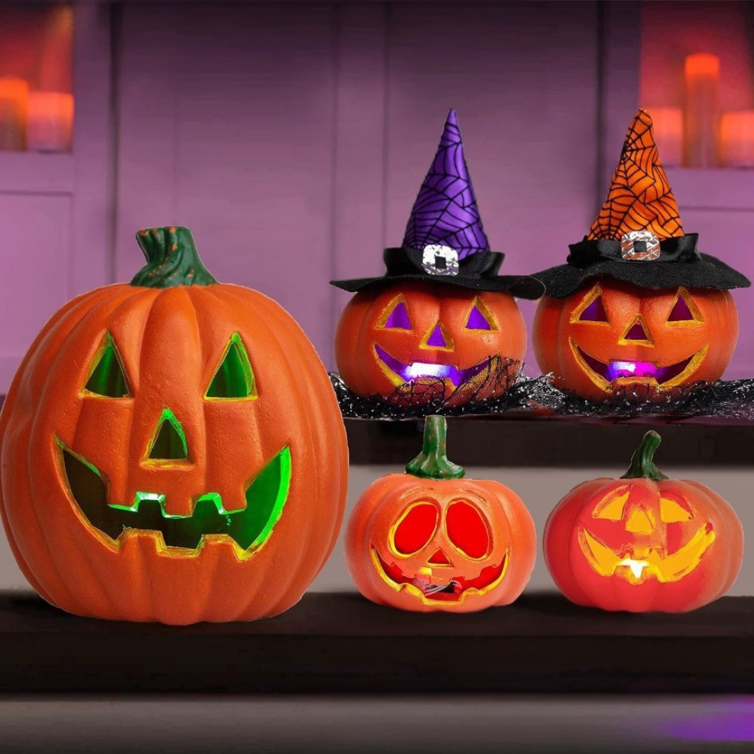 Glowing Jack O’Lantern Set – Battery Operated Light-Up Halloween Decor