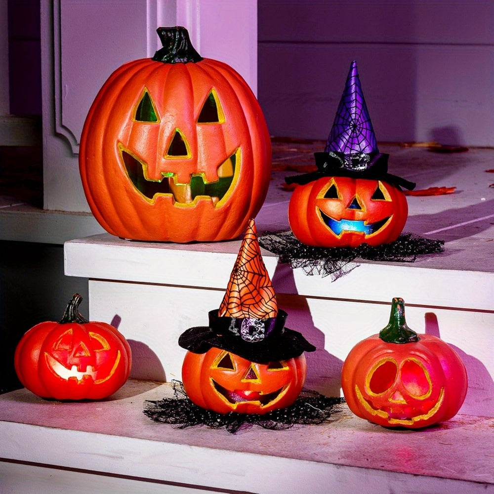 Glowing Jack O’Lantern Set – Battery Operated Light-Up Halloween Decor