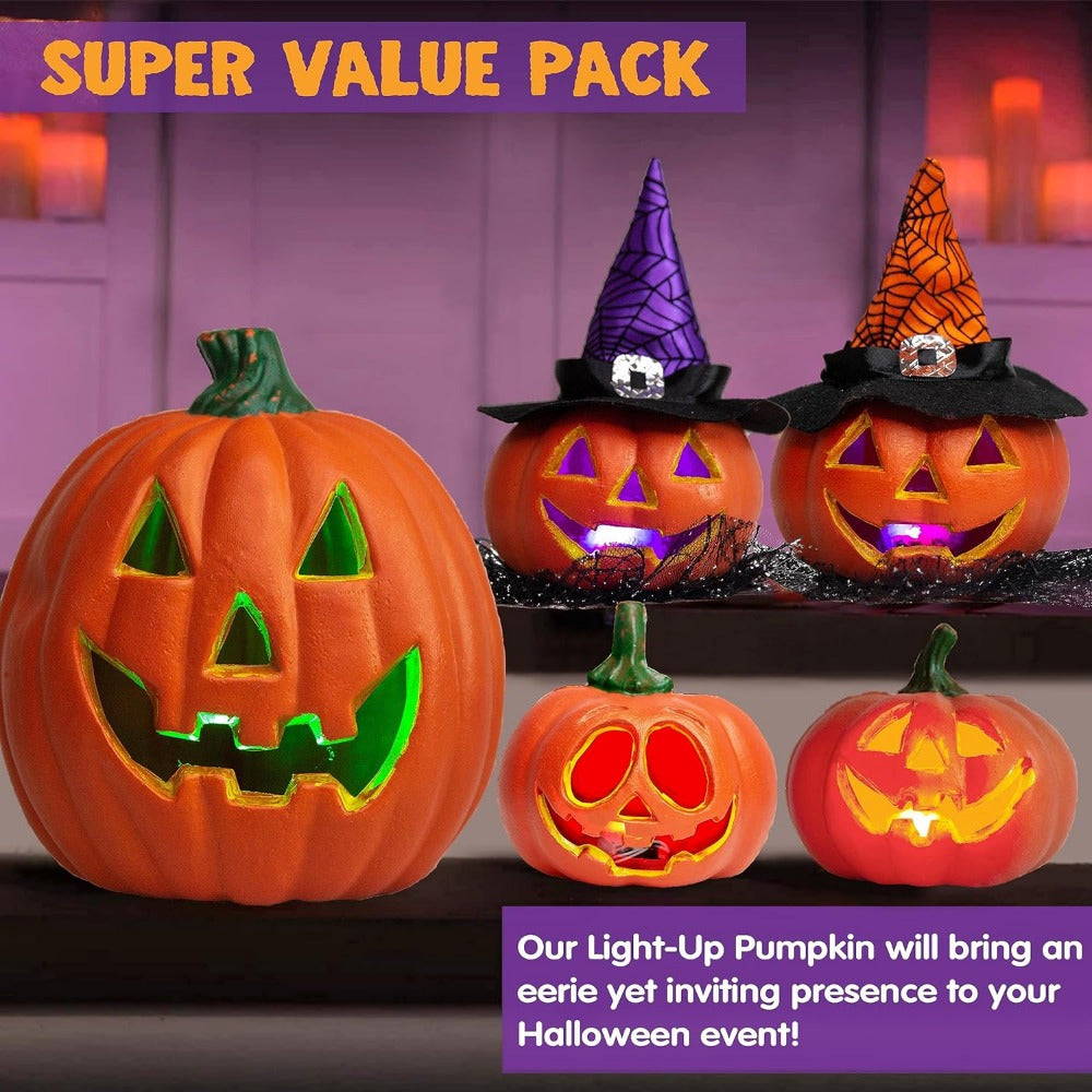 Glowing Jack O’Lantern Set – Battery Operated Light-Up Halloween Decor