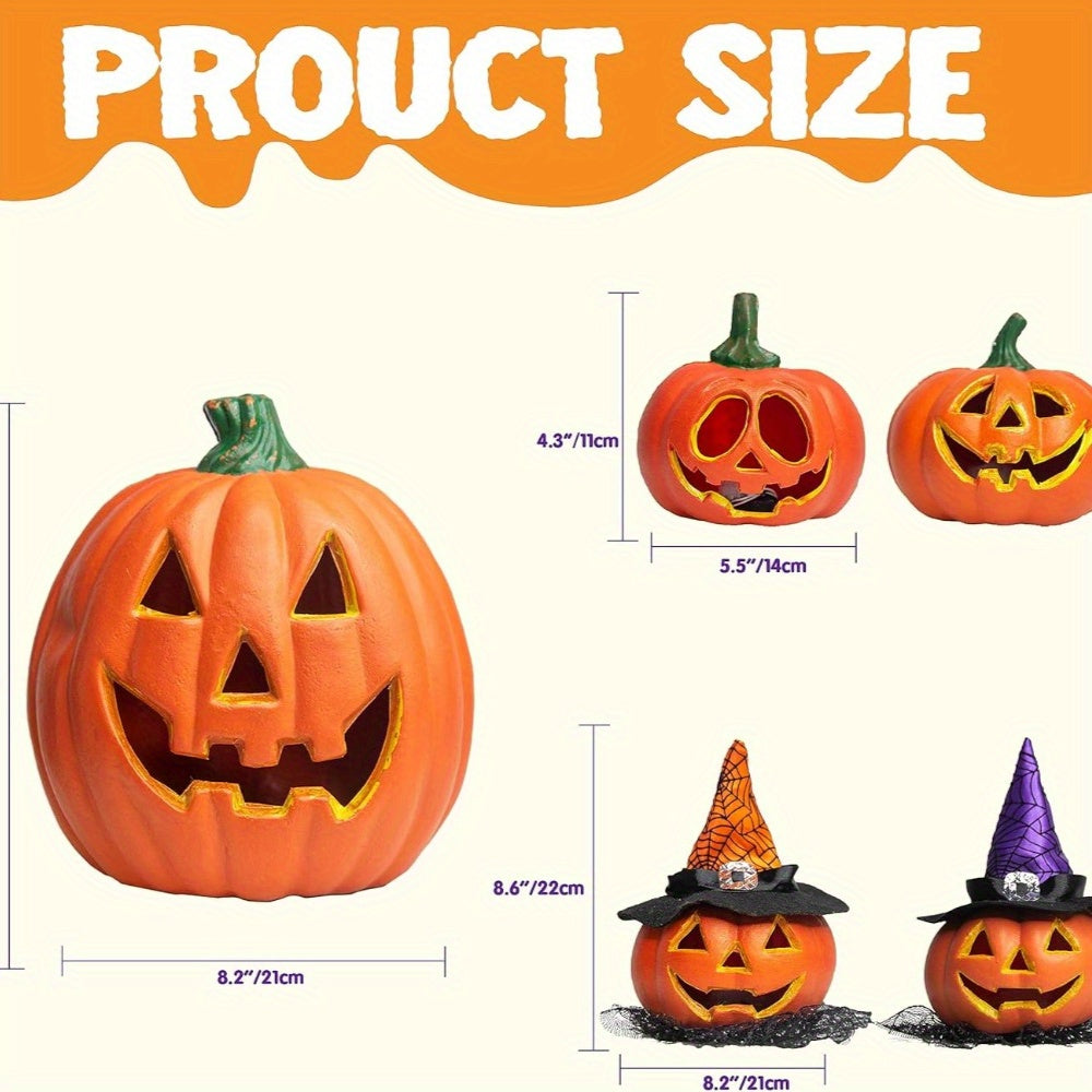 Glowing Jack O’Lantern Set – Battery Operated Light-Up Halloween Decor