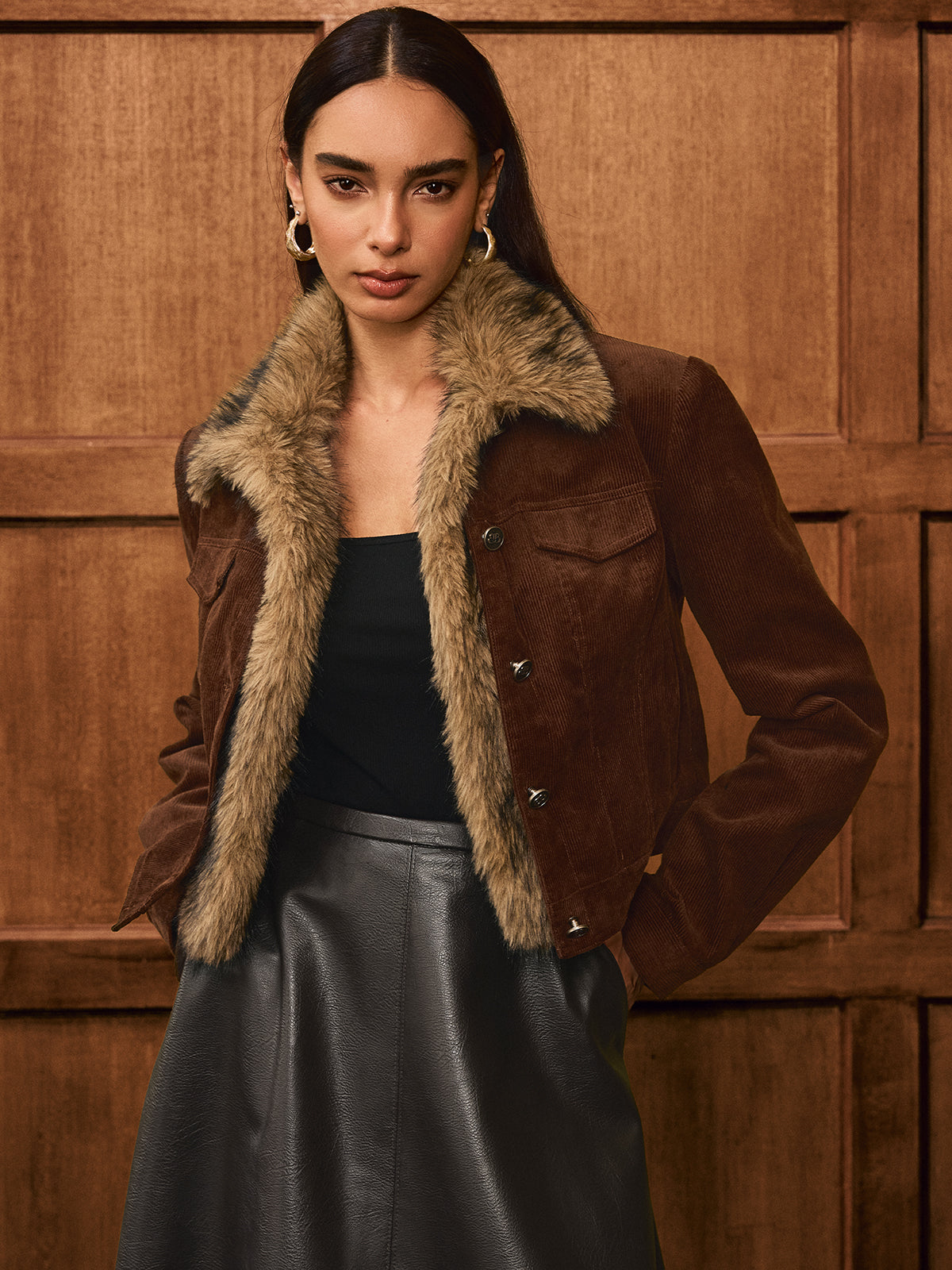 Gracelyn | Luxe Faux Fur Collar Corduroy Jacket
