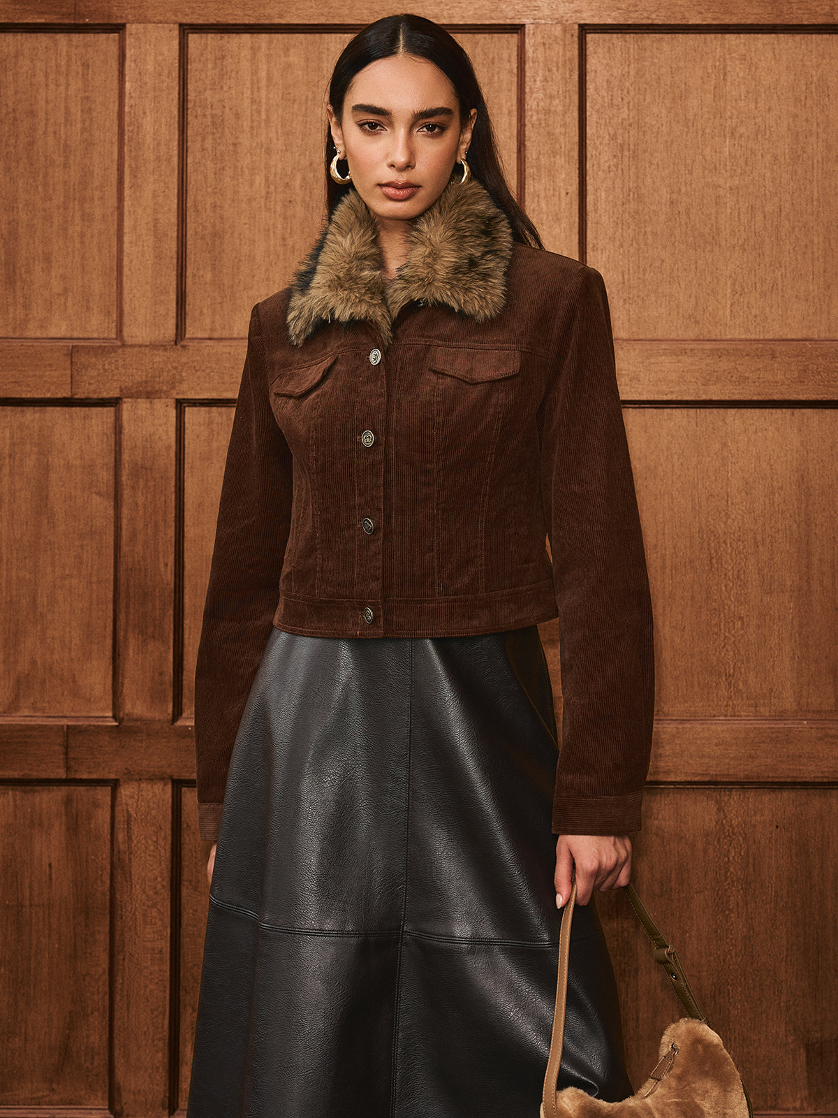 Gracelyn | Luxe Faux Fur Collar Corduroy Jacket