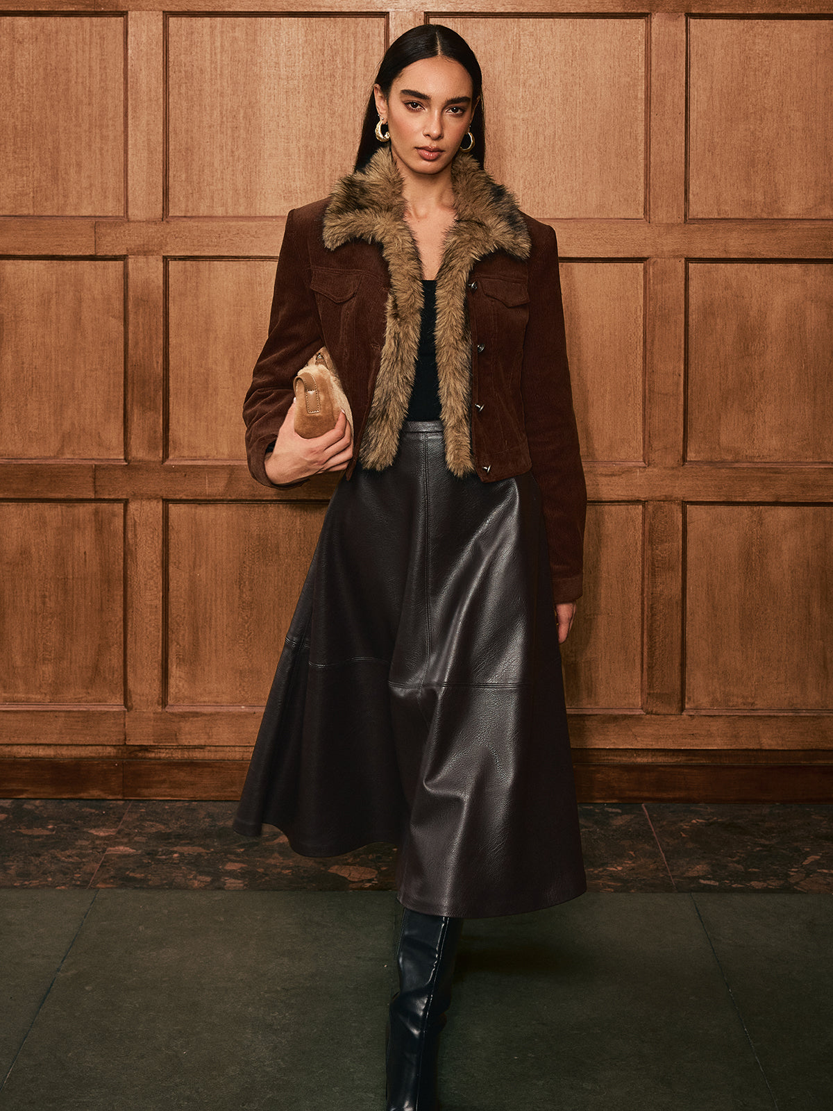 Gracelyn | Luxe Faux Fur Collar Corduroy Jacket