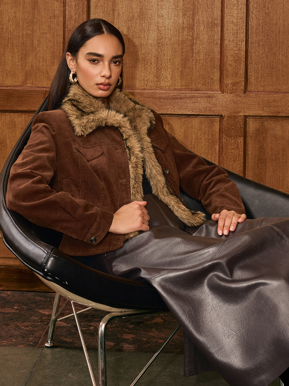 Gracelyn | Luxe Faux Fur Collar Corduroy Jacket