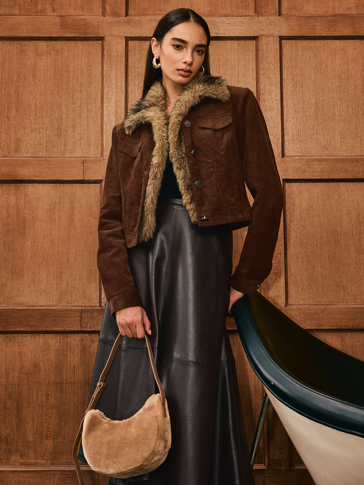 Gracelyn | Luxe Faux Fur Collar Corduroy Jacket