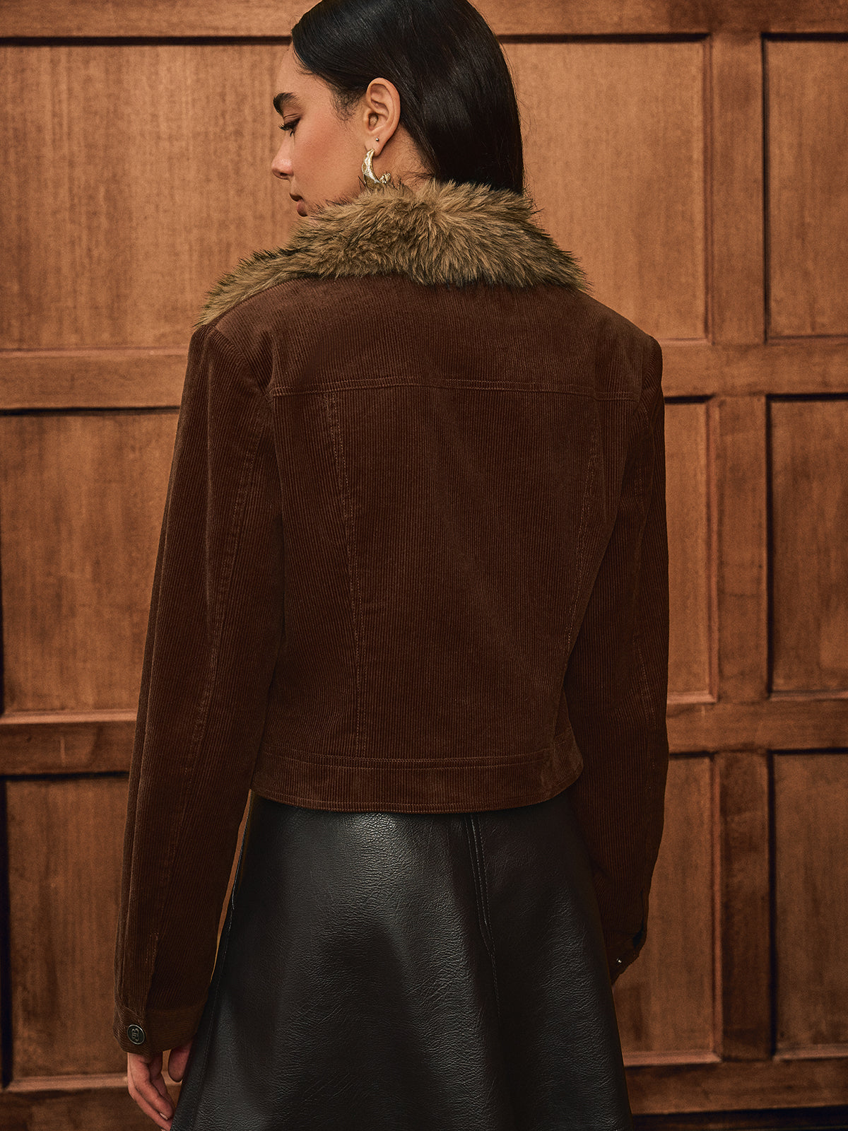 Gracelyn | Luxe Faux Fur Collar Corduroy Jacket