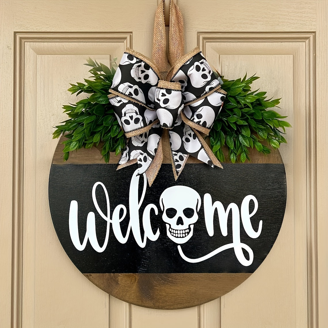 Haunting Skull Wreath – Rustic Halloween Front Door Welcome Decoration
