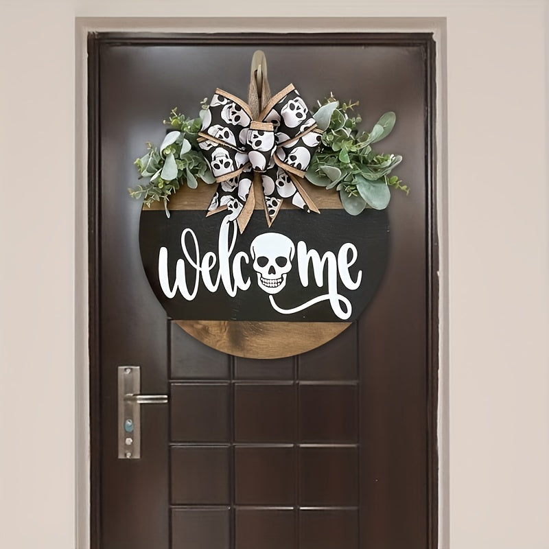 Haunting Skull Wreath – Rustic Halloween Front Door Welcome Decoration