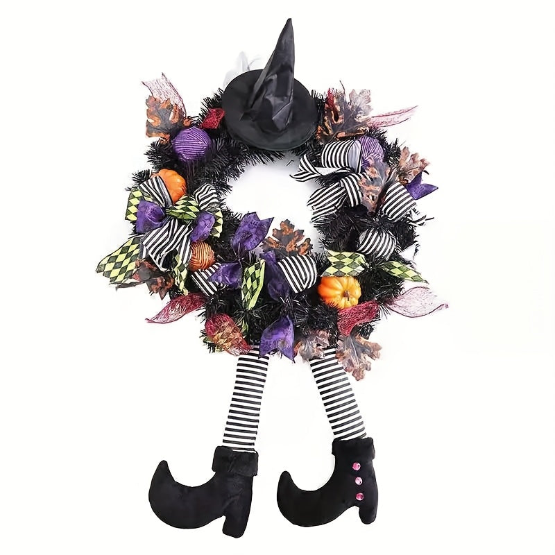 Fun Witch Legs Door Wreath – Whimsical Halloween Decoration