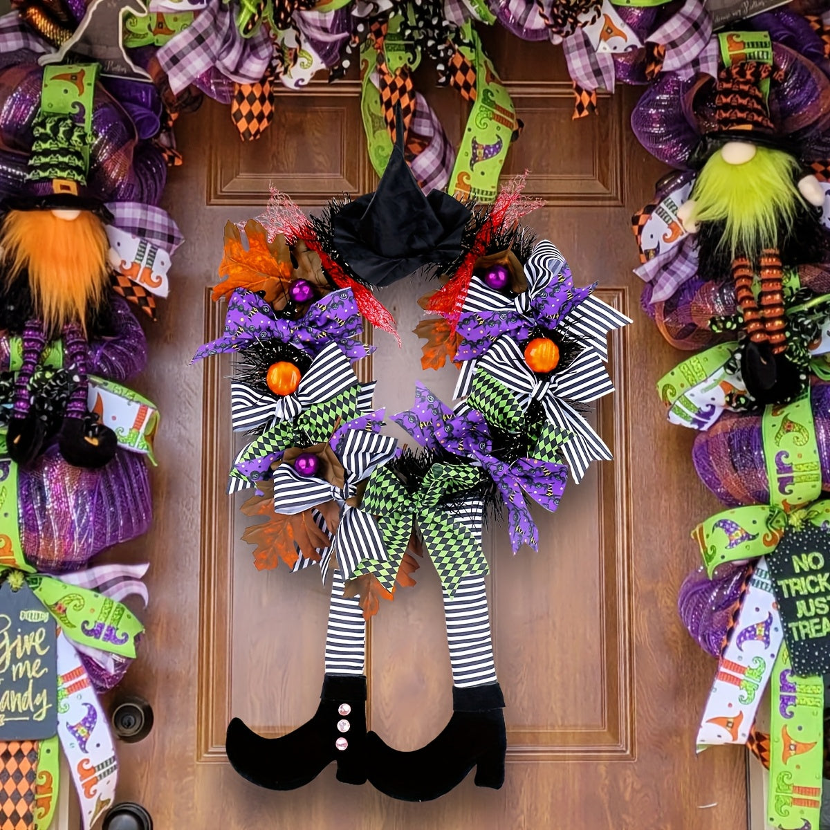 Fun Witch Legs Door Wreath – Whimsical Halloween Decoration