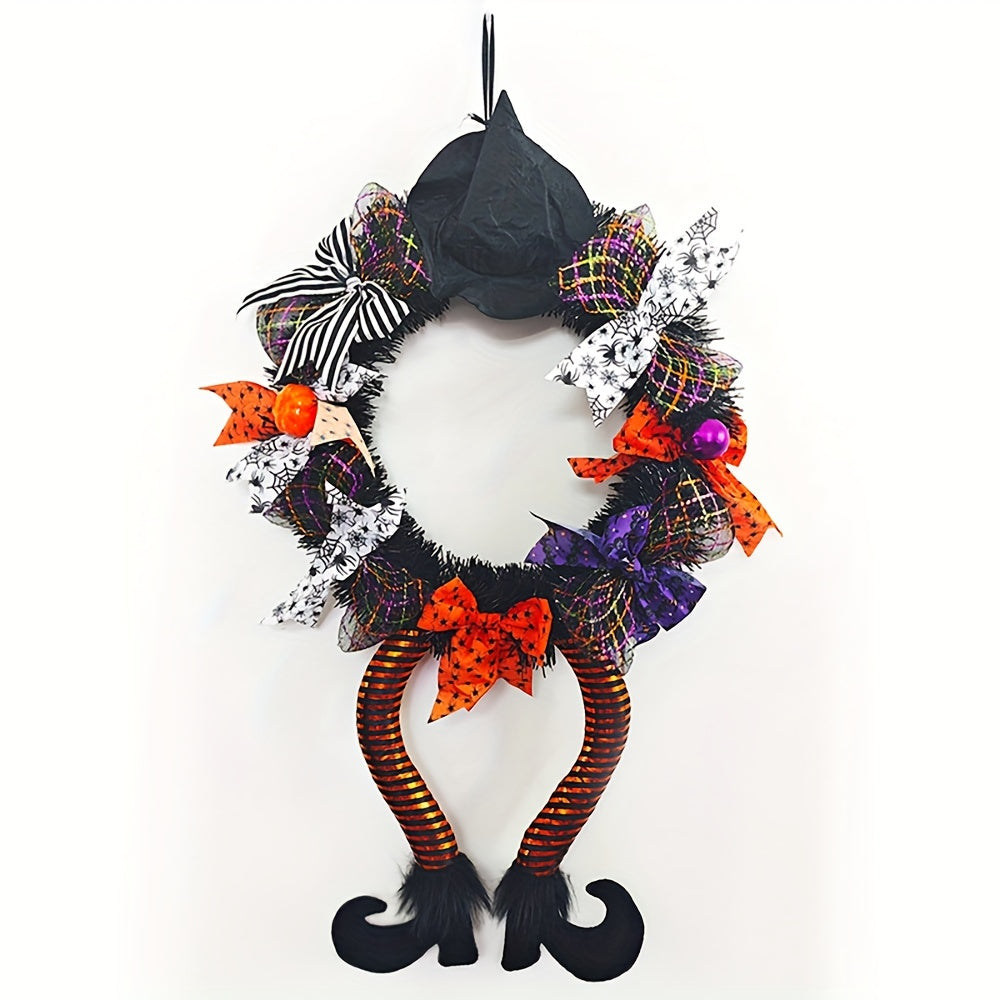 Fun Witch Legs Door Wreath – Whimsical Halloween Decoration