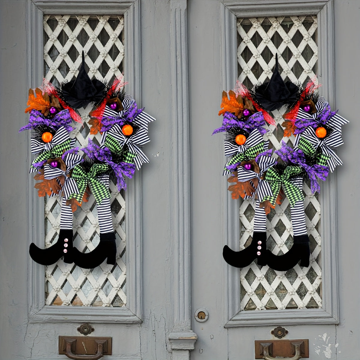 Fun Witch Legs Door Wreath – Whimsical Halloween Decoration