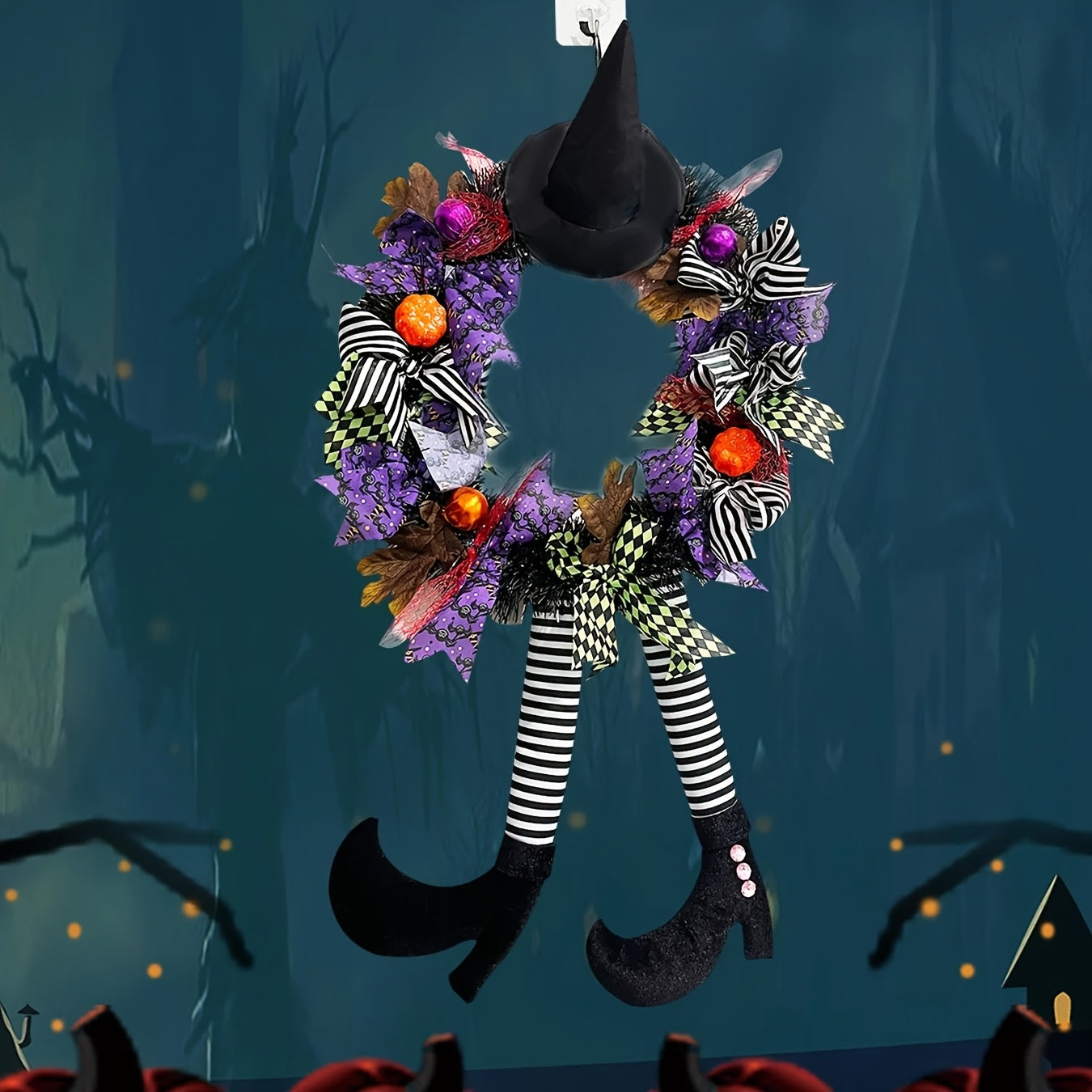 Fun Witch Legs Door Wreath – Whimsical Halloween Decoration