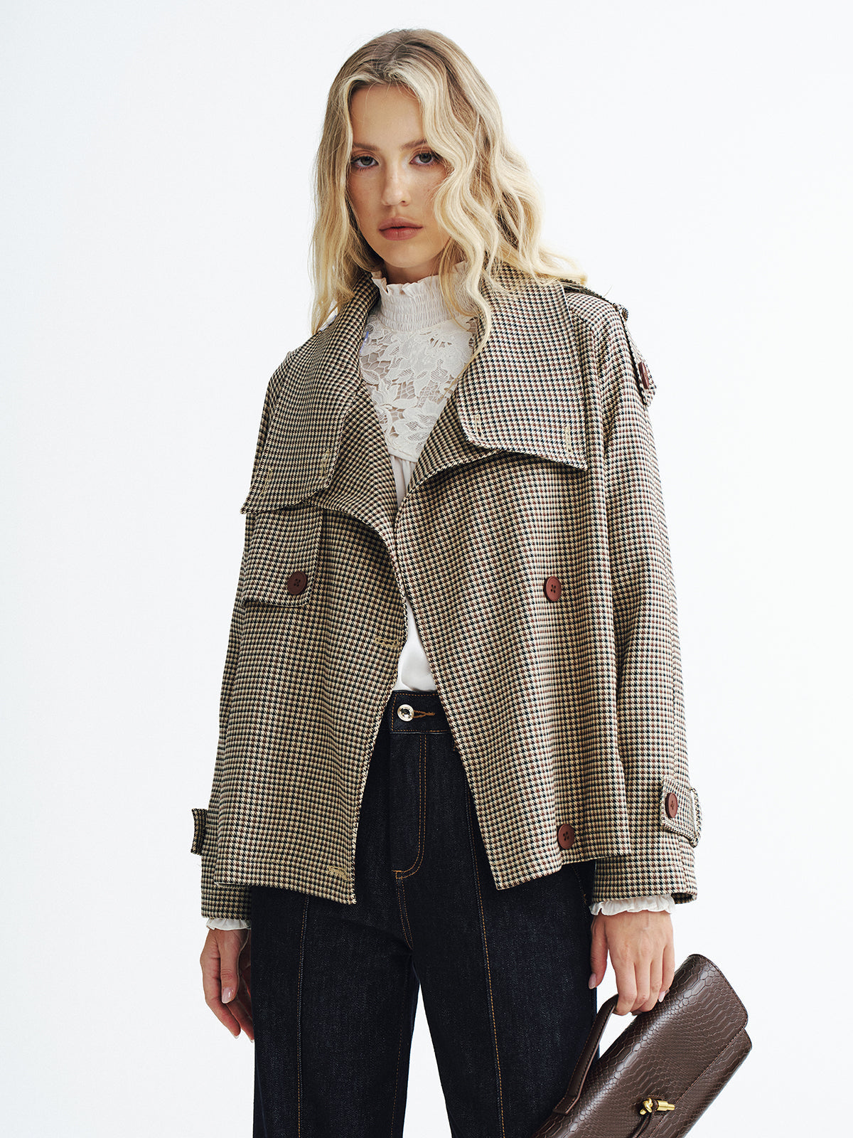 Henley | Cropped Vintage Plaid Trench Coat
