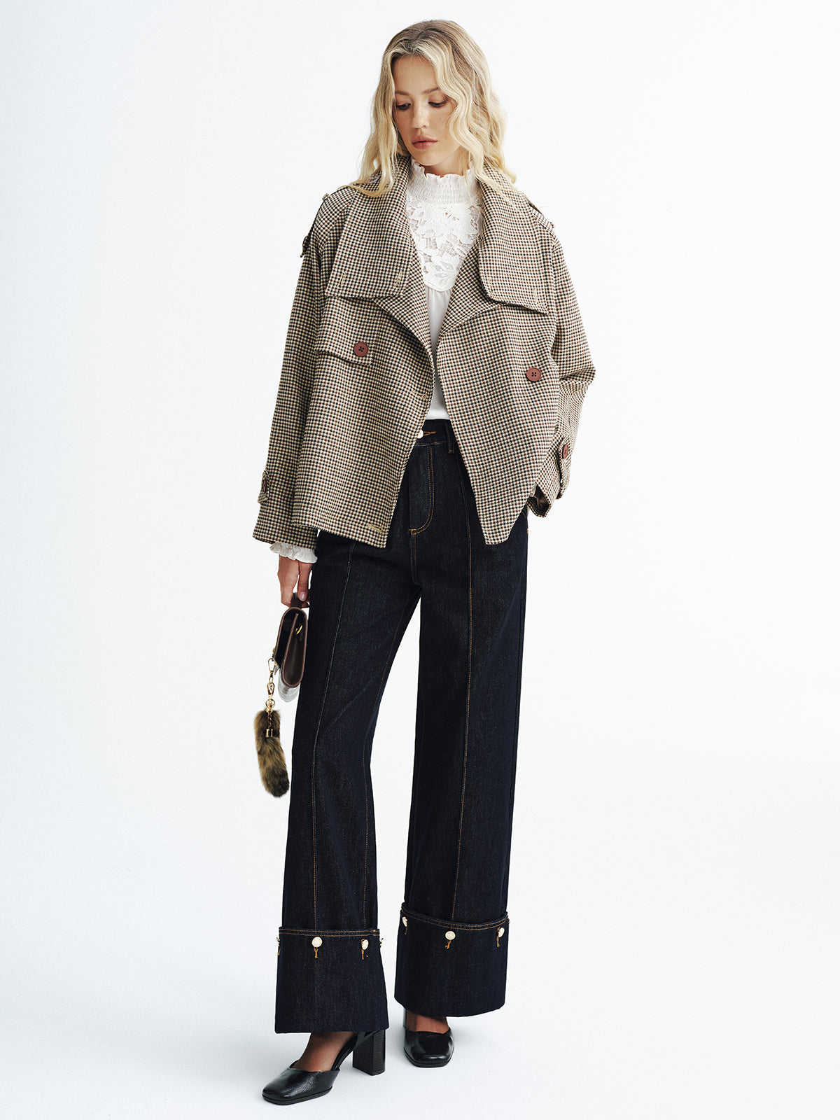 Henley | Cropped Vintage Plaid Trench Coat