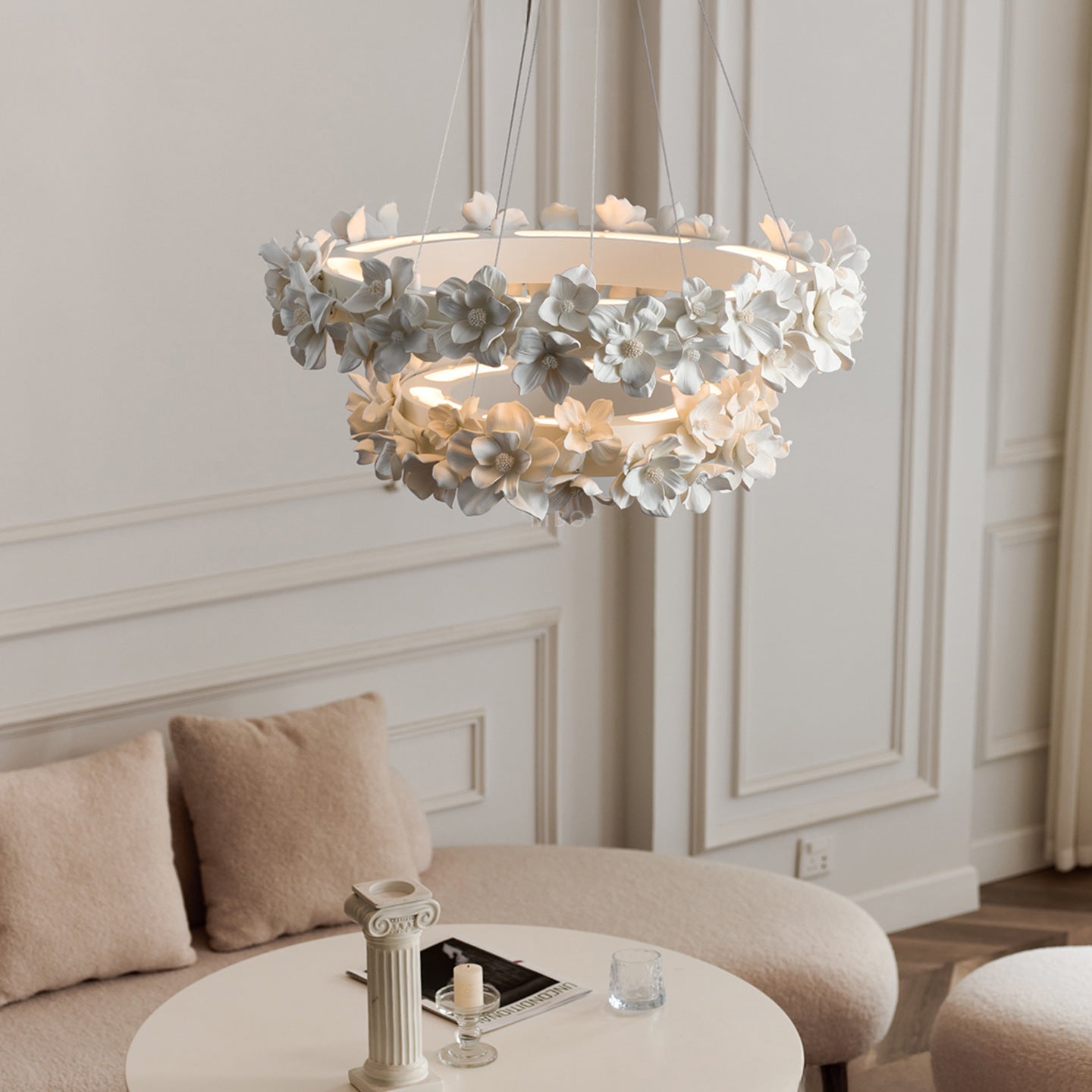 Illunor | Luxurious Chandelier with Modern Touch of Ceramic Flowers