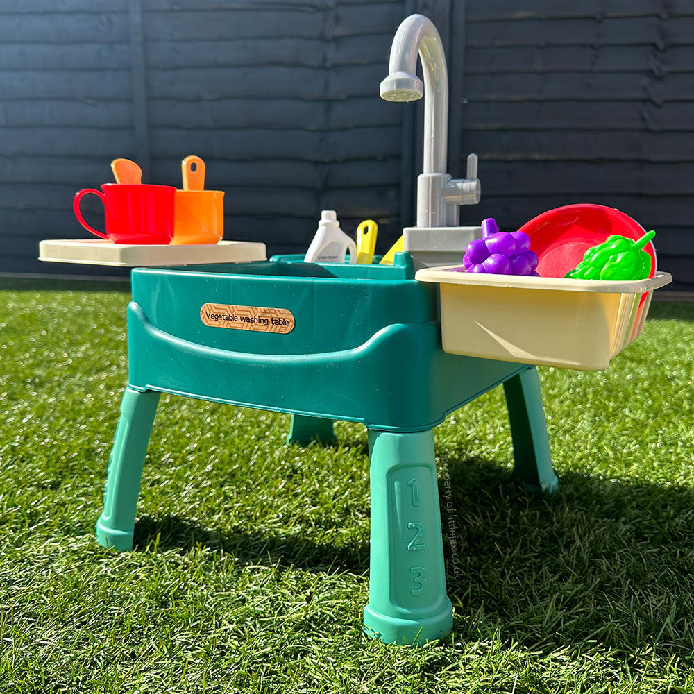 Kids Indoor/Outdoor Water Play Kitchen – Faucet Sink with 19-Piece Accessory Set