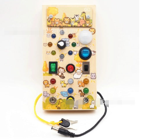 Wooden Montessori LED Activity Board – Educational Toy for Toddlers with 15 Lights and 9 Interactive Switches