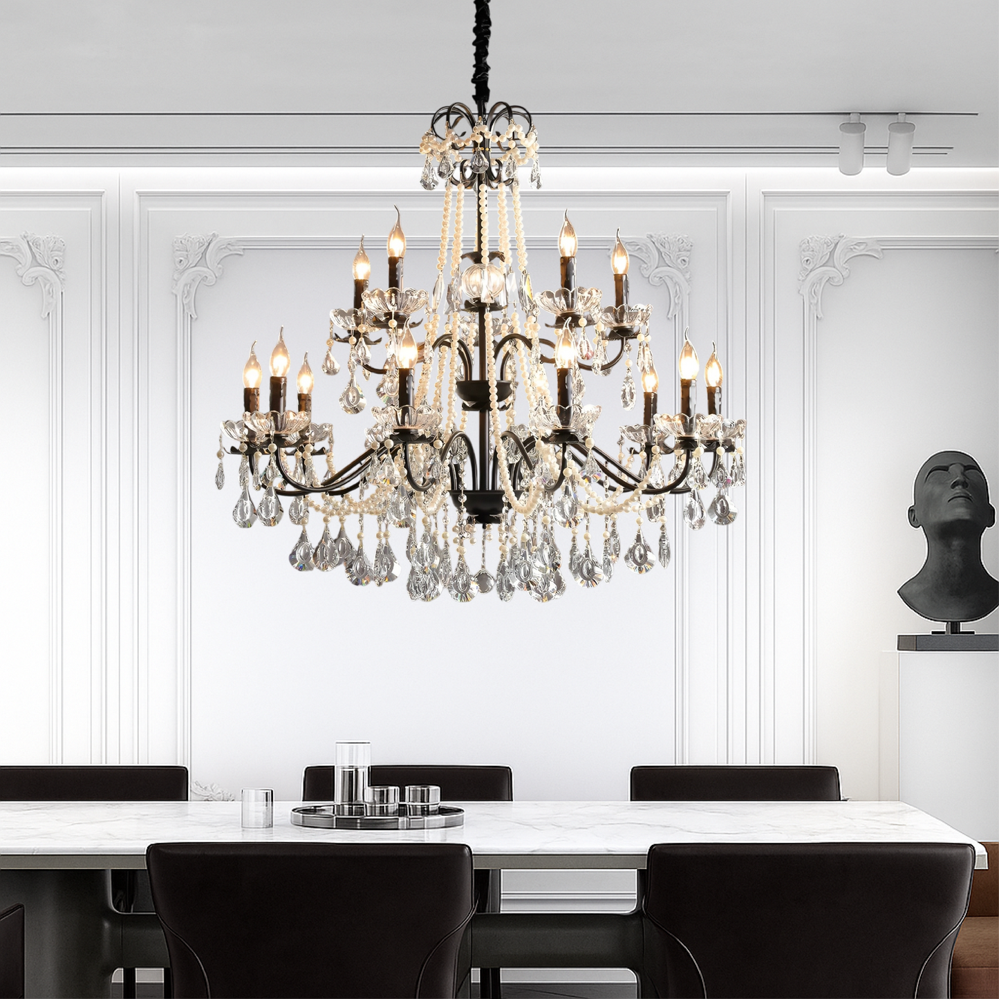 Iris | Elegant Black Crystal French Chandelier