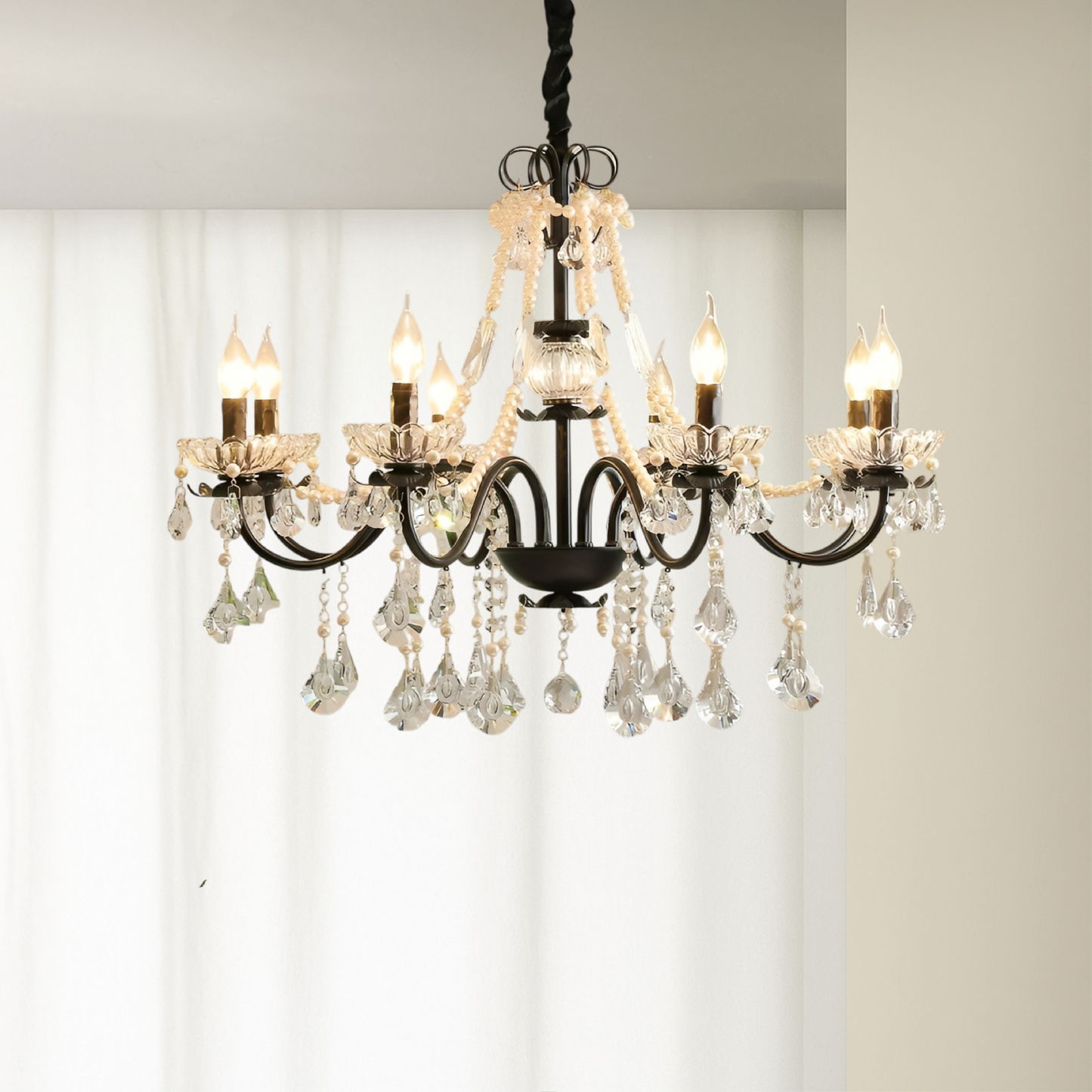 Iris | Elegant Black Crystal French Chandelier