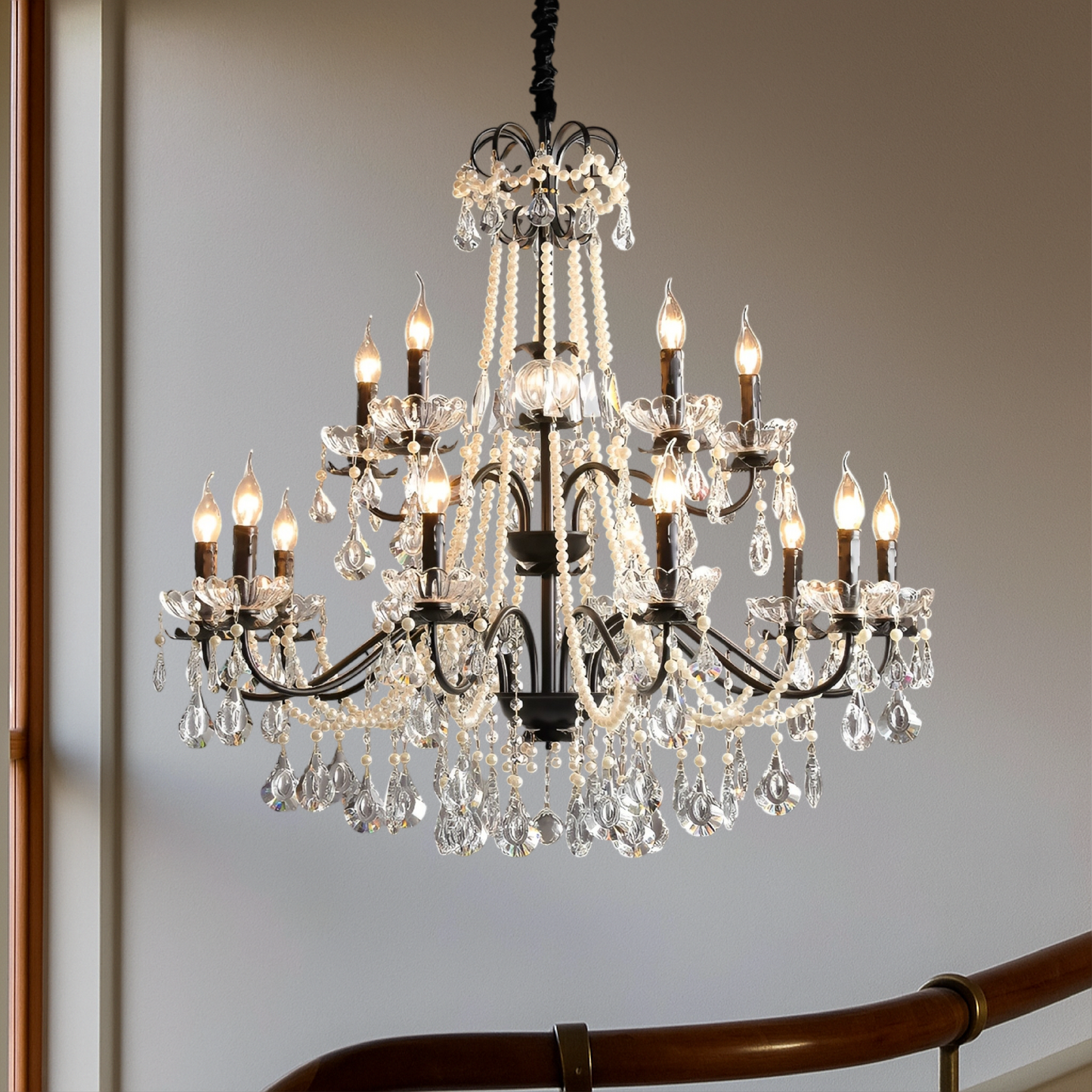 Iris | Elegant Black Crystal French Chandelier