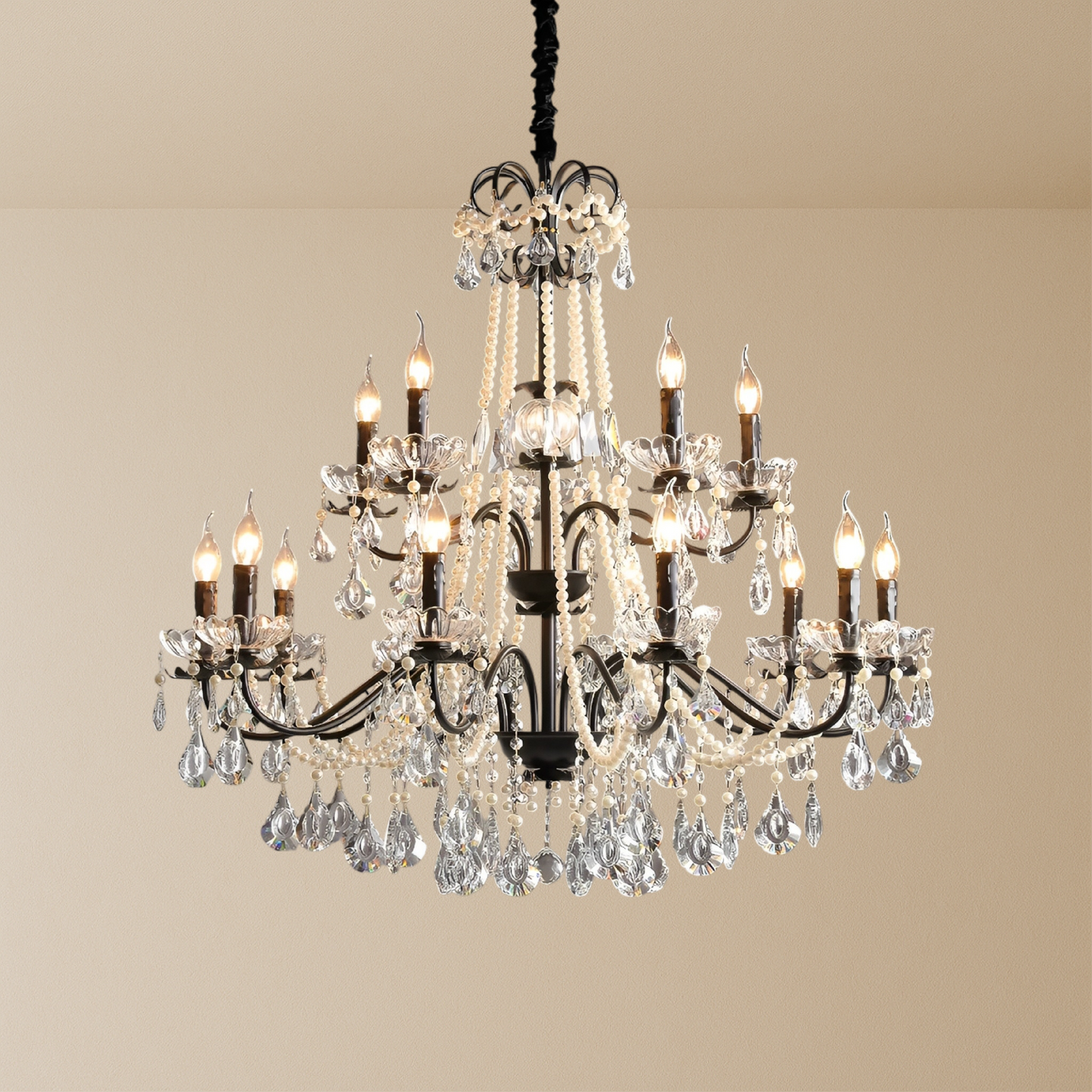 Iris | Elegant Black Crystal French Chandelier