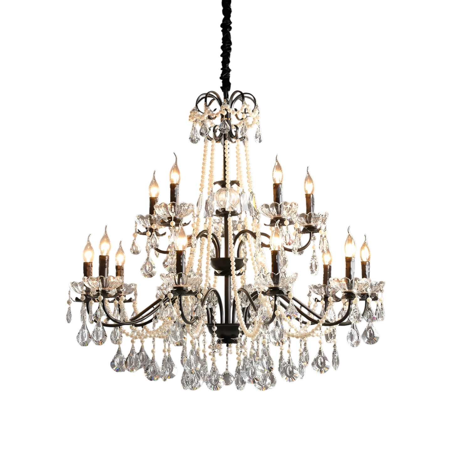 Iris | Elegant Black Crystal French Chandelier