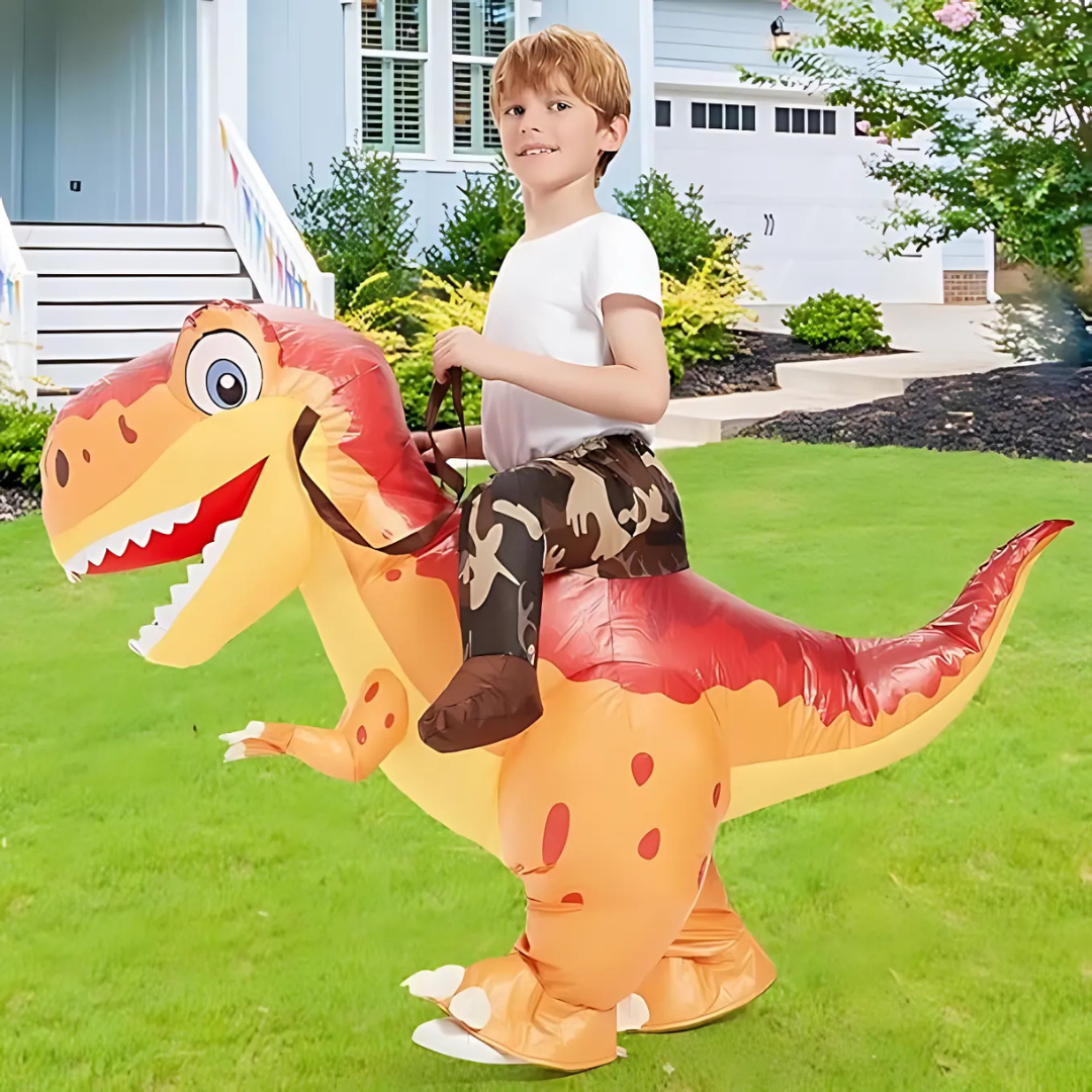 Inflatable Halloween Dinosaur Costume for Kids – Ride-On Style with Air Fan