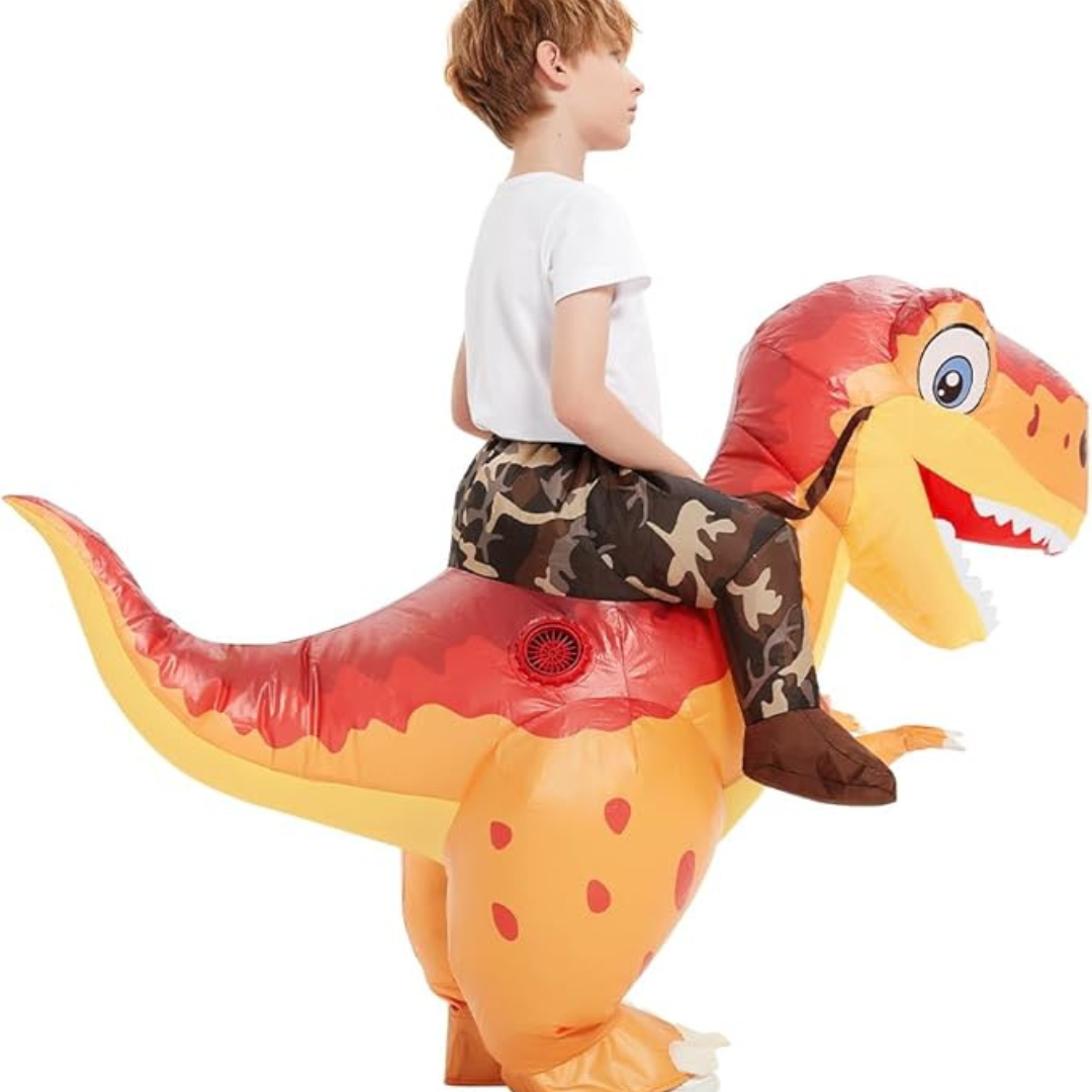 Inflatable Halloween Dinosaur Costume for Kids – Ride-On Style with Air Fan