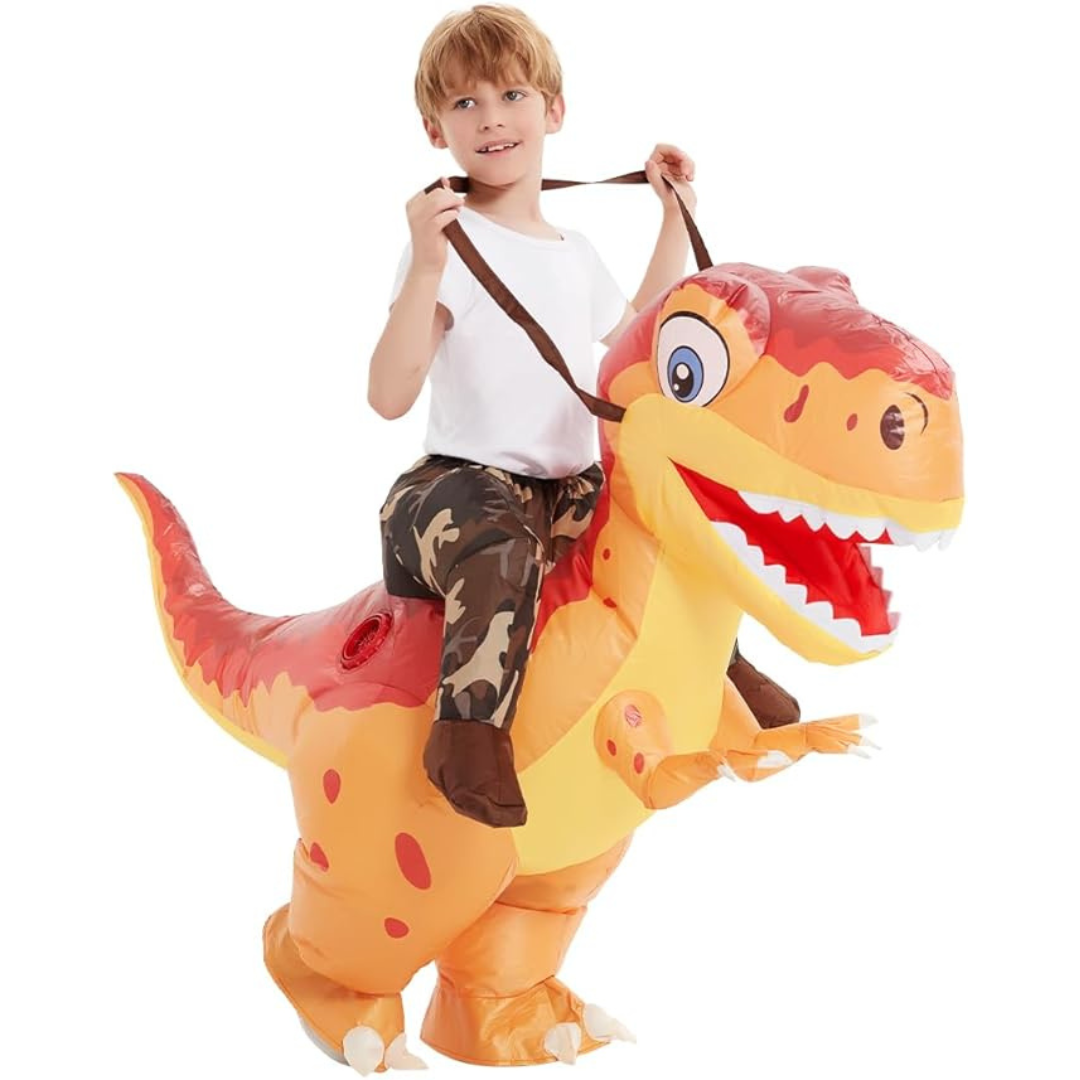 Inflatable Halloween Dinosaur Costume for Kids – Ride-On Style with Air Fan