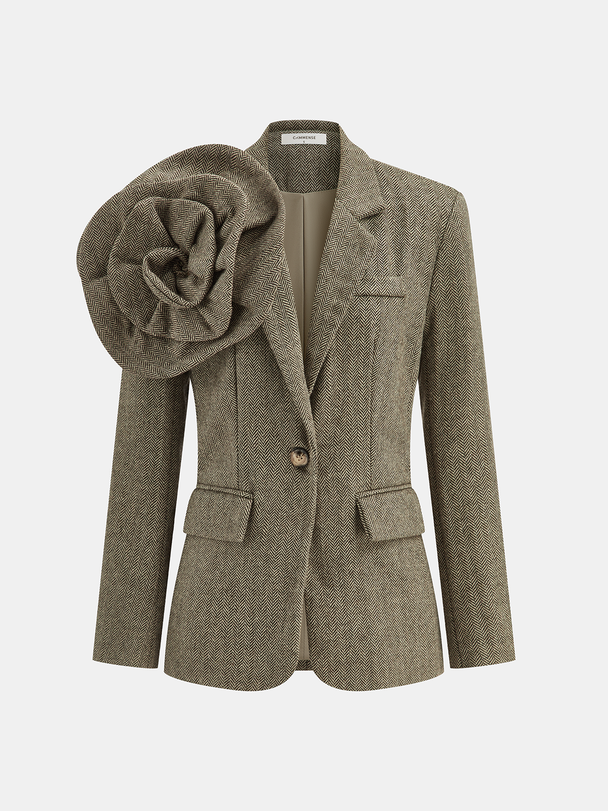 Leona | Artistic Large 3D Flower Single Button Tweed Blazer