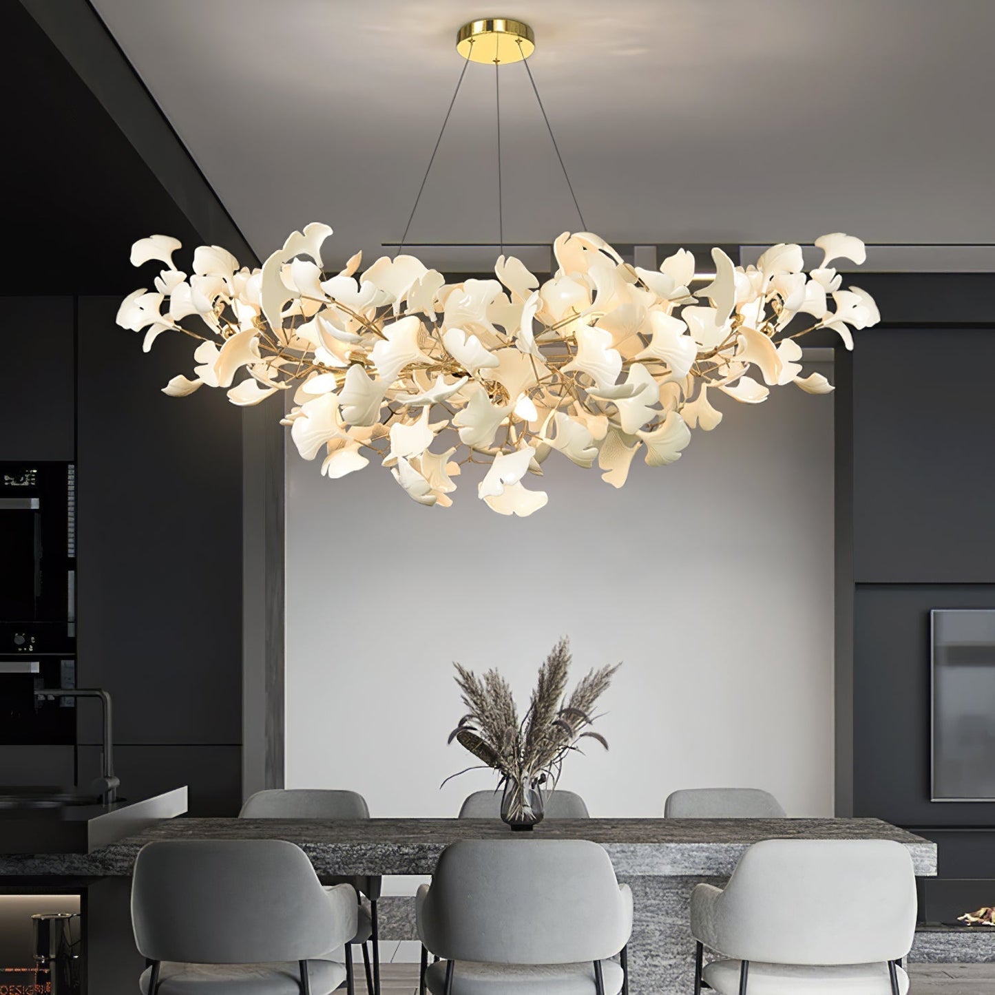 Lixora | Ginkgo Leaf Chandelier with Contemporary Glass Design