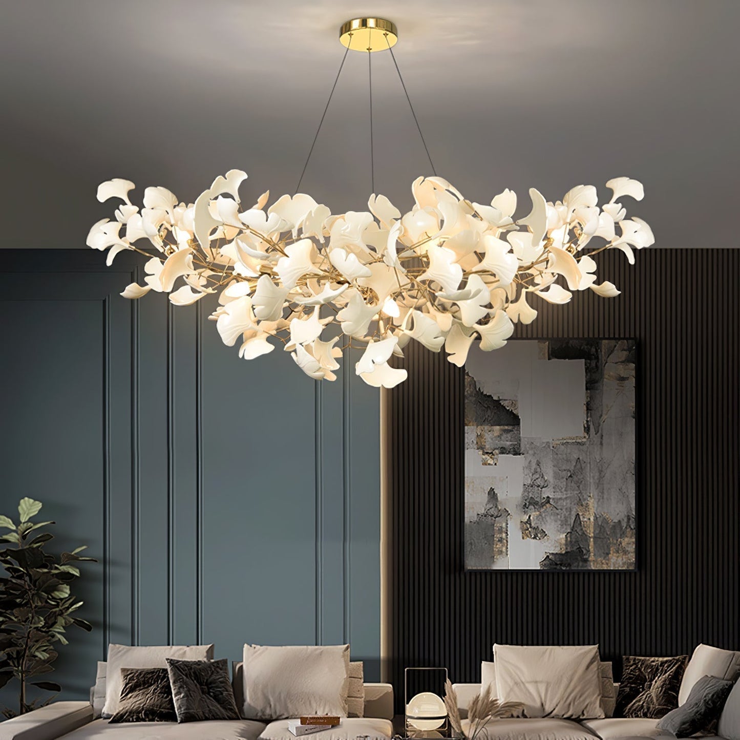 Lixora | Ginkgo Leaf Chandelier with Contemporary Glass Design