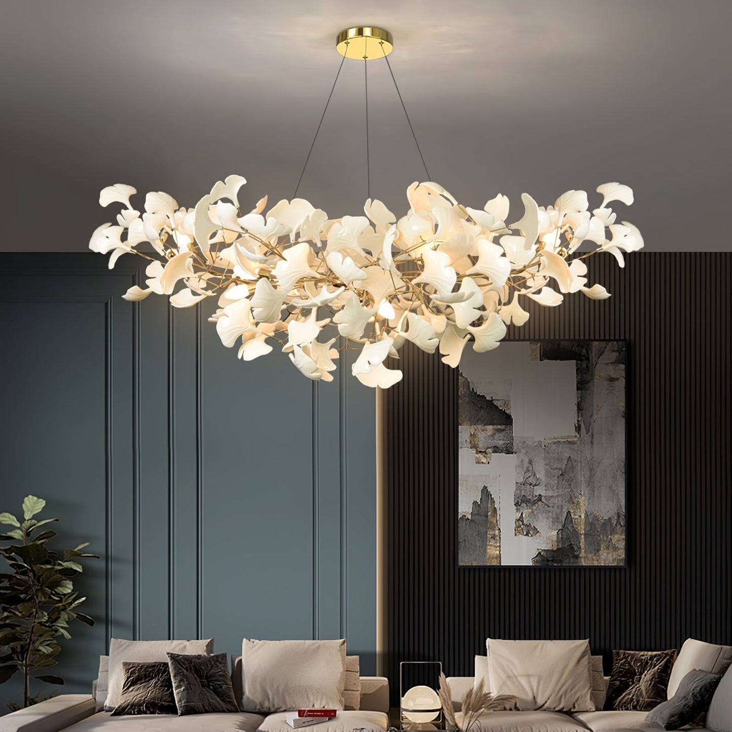Lixora | Ginkgo Leaf Chandelier with Contemporary Glass Design