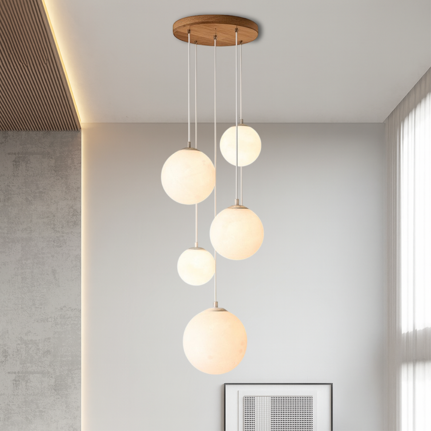 LumiGlow | Scandinavian Chandelier Moon Lamp Stairs with Artistic Lines